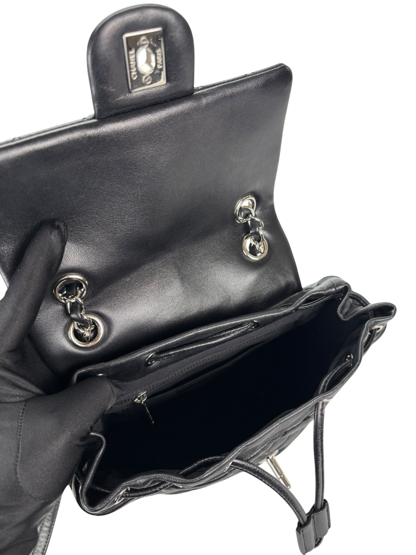 CHANEL - Black Lambskin Quilted Urban Spirit Backpack Bag