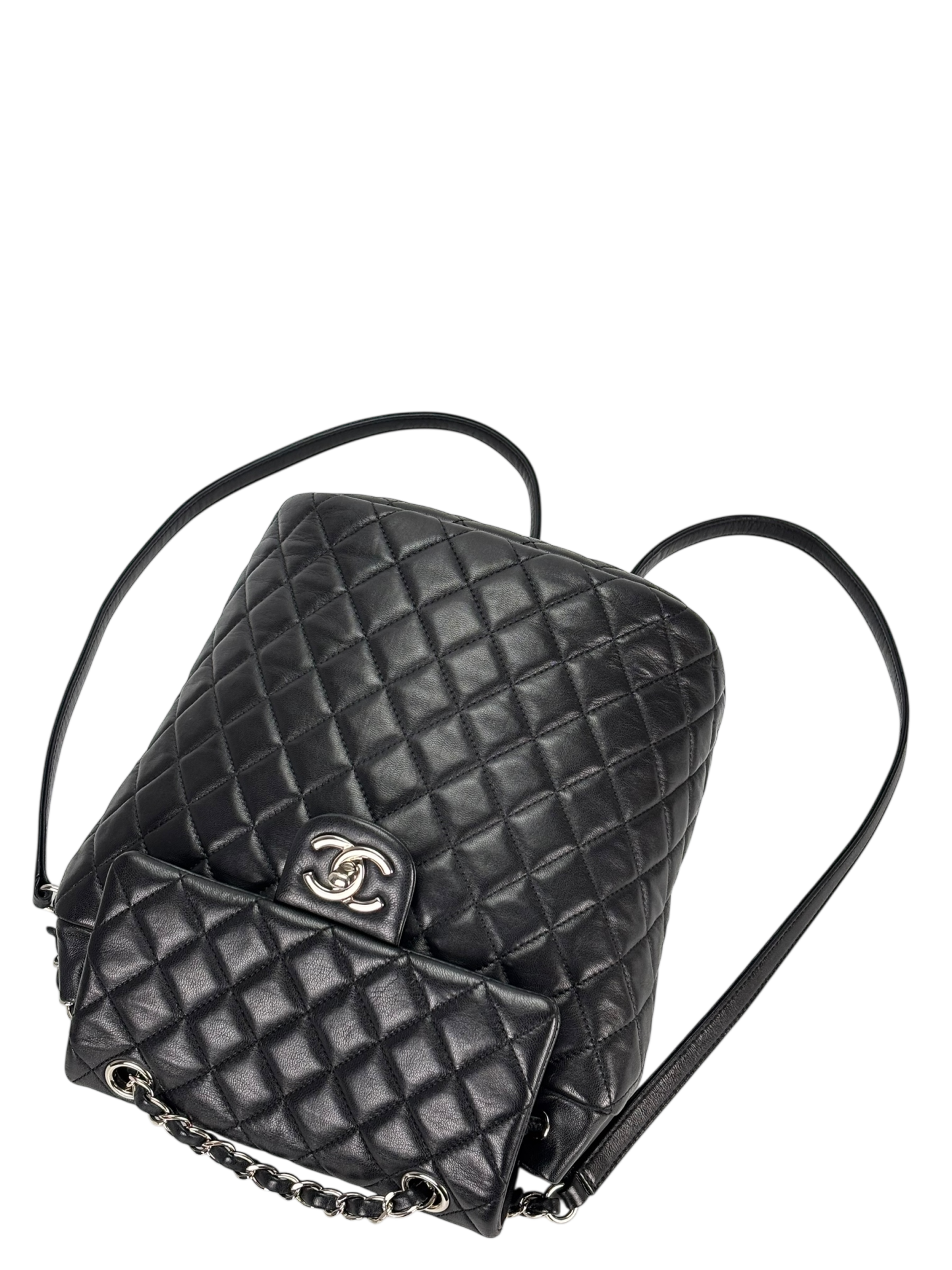 CHANEL - Black Lambskin Quilted Urban Spirit Backpack Bag
