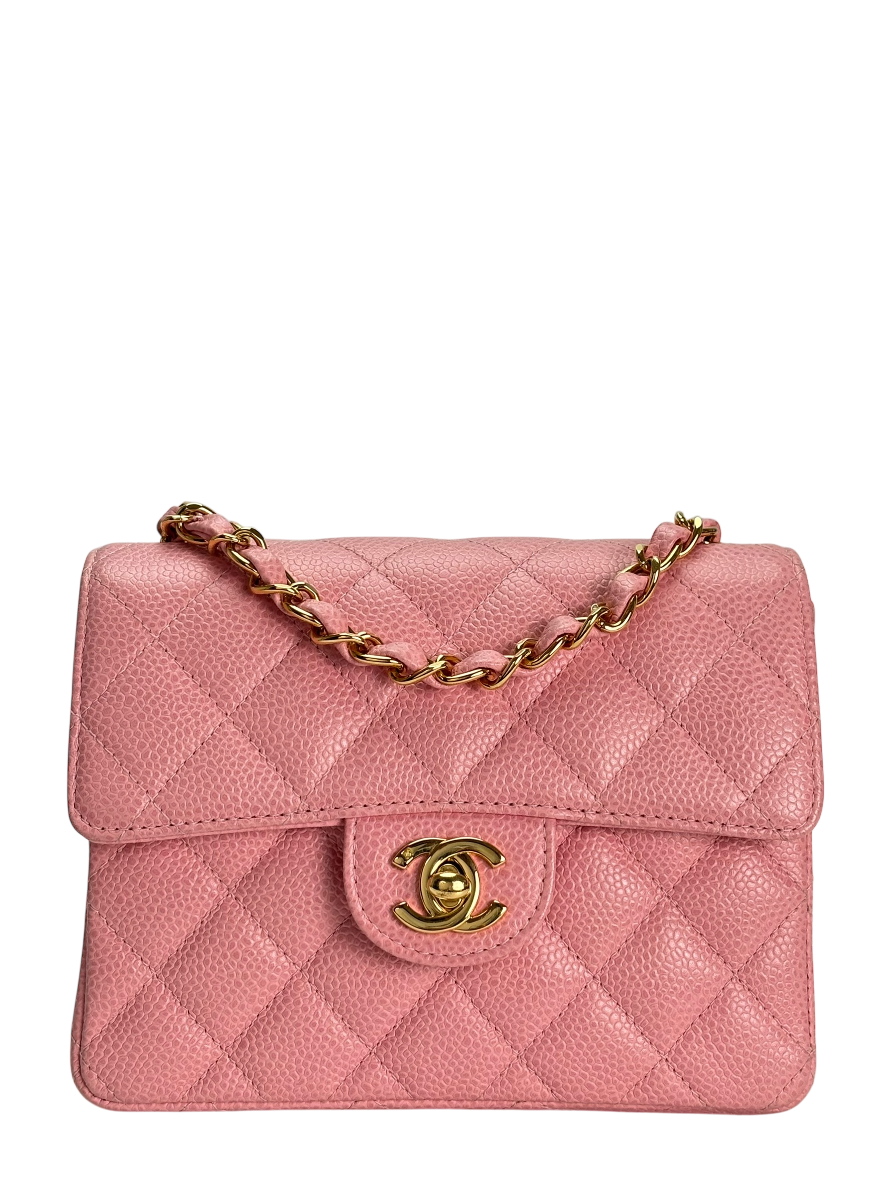 CHANEL - Pink Caviar Mini Classic Square Flap Shoulder Bag 17