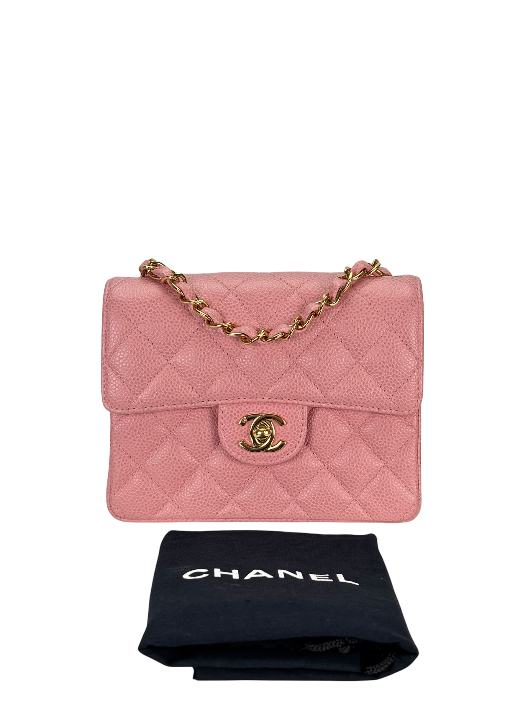 CHANEL - Pink Caviar Mini Classic Square Flap Shoulder Bag 17