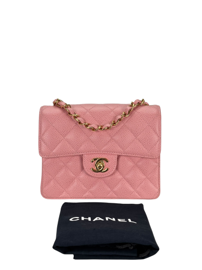 CHANEL - Pink Caviar Mini Classic Square Flap Shoulder Bag 17