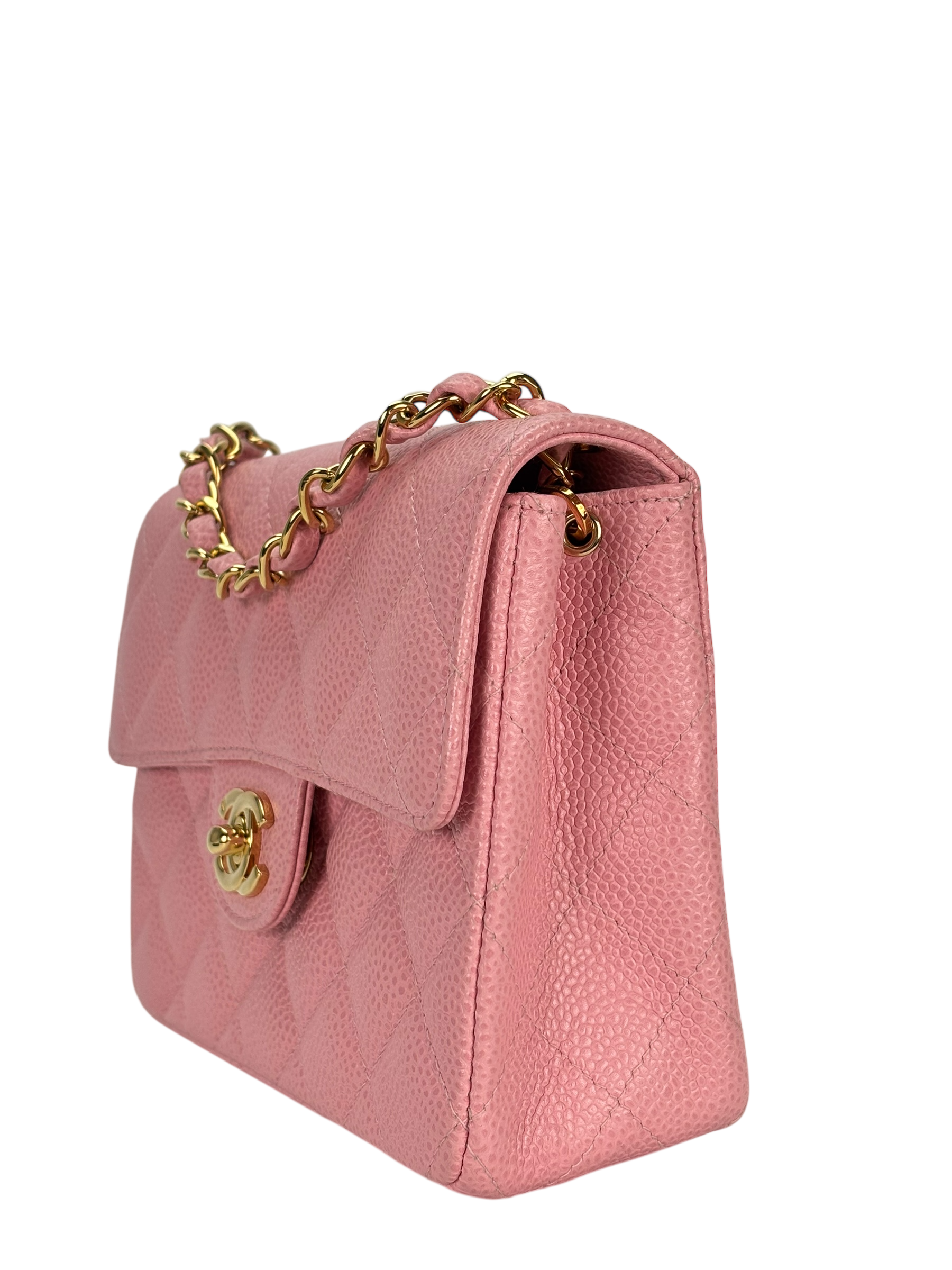 CHANEL - Pink Caviar Mini Classic Square Flap Shoulder Bag 17