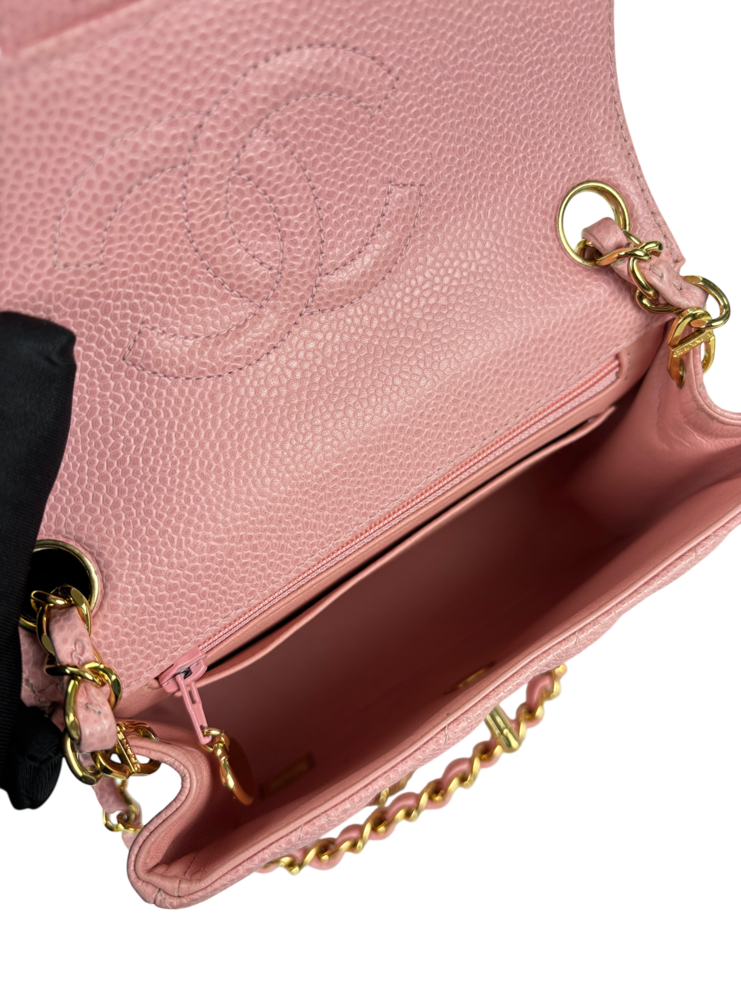 CHANEL - Pink Caviar Mini Classic Square Flap Shoulder Bag 17