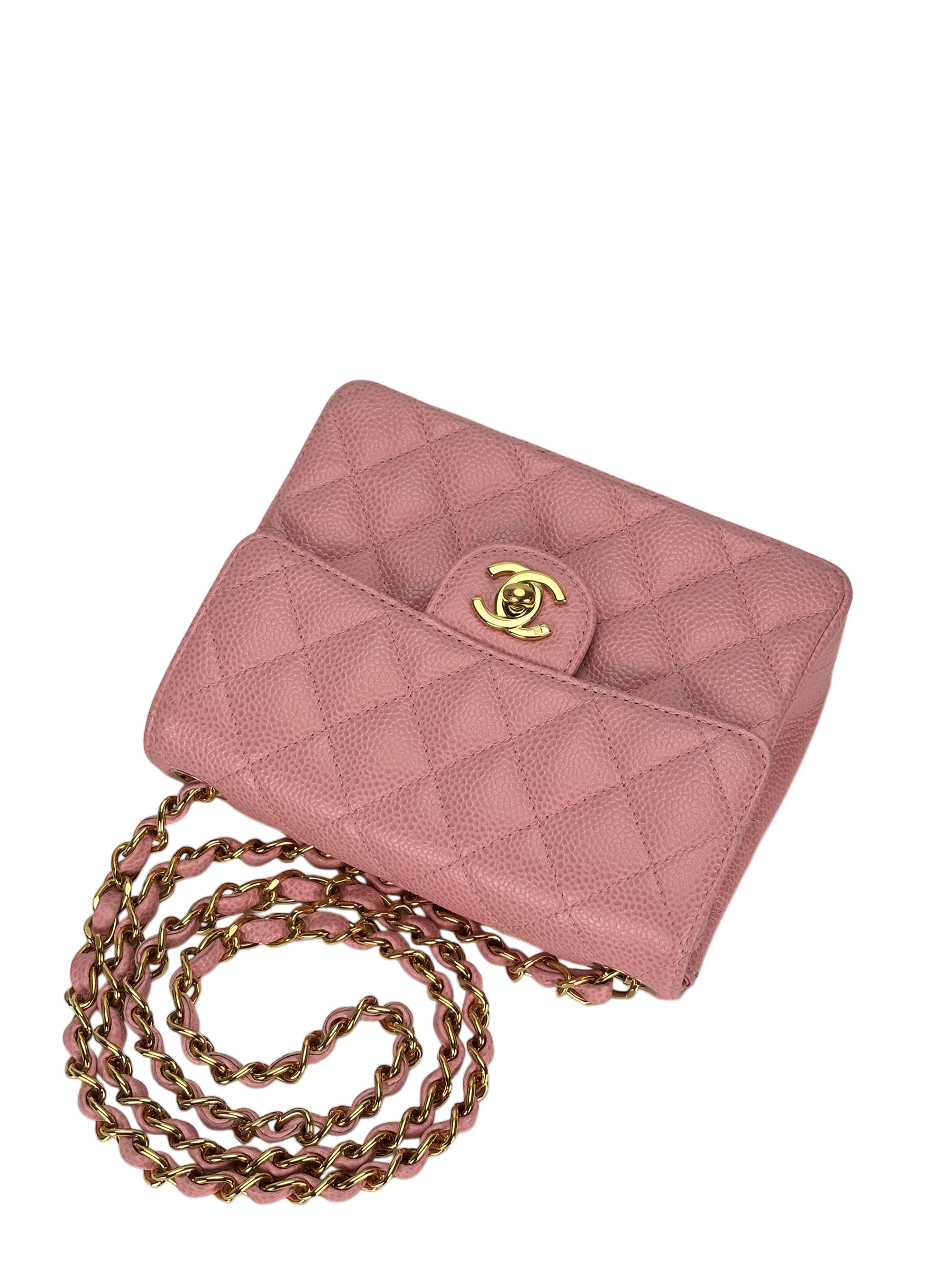 CHANEL - Pink Caviar Mini Classic Square Flap Shoulder Bag 17