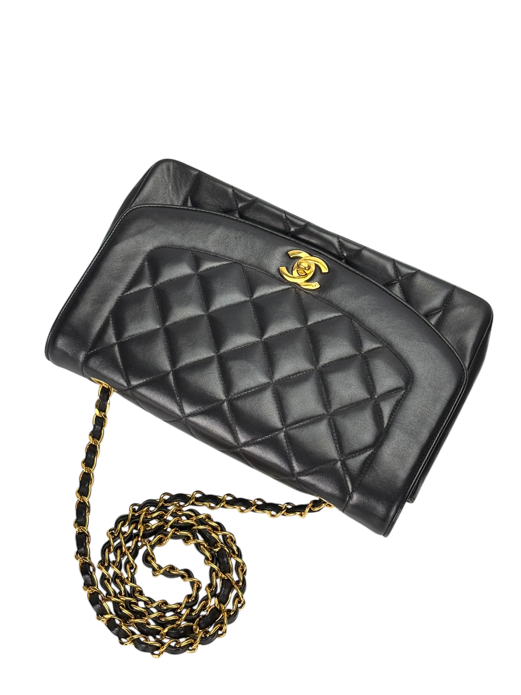 CHANEL - Black Lambskin Medium Diana Shoulder Bag
