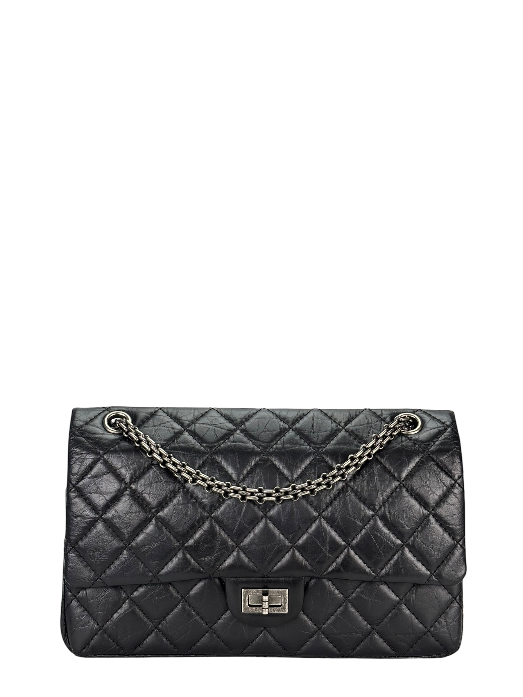 CHANEL - 2.55 Reissue 227 Flap Black Calfskin Quilted Ruthenium Hardware