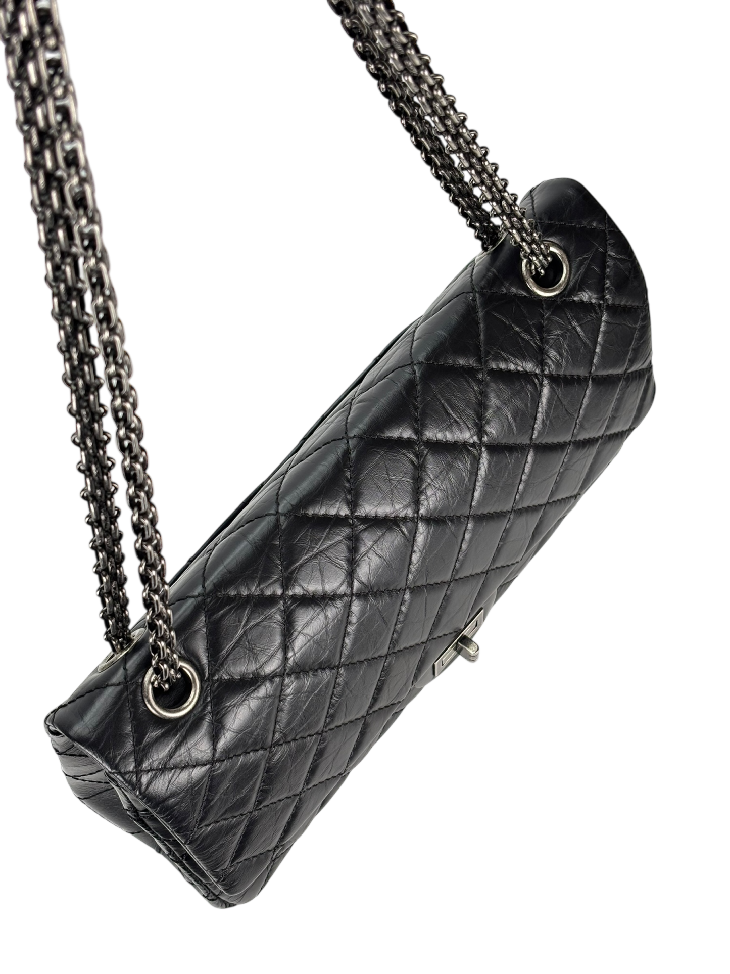 CHANEL - 2.55 Reissue 227 Flap Black Calfskin Quilted Ruthenium Hardware