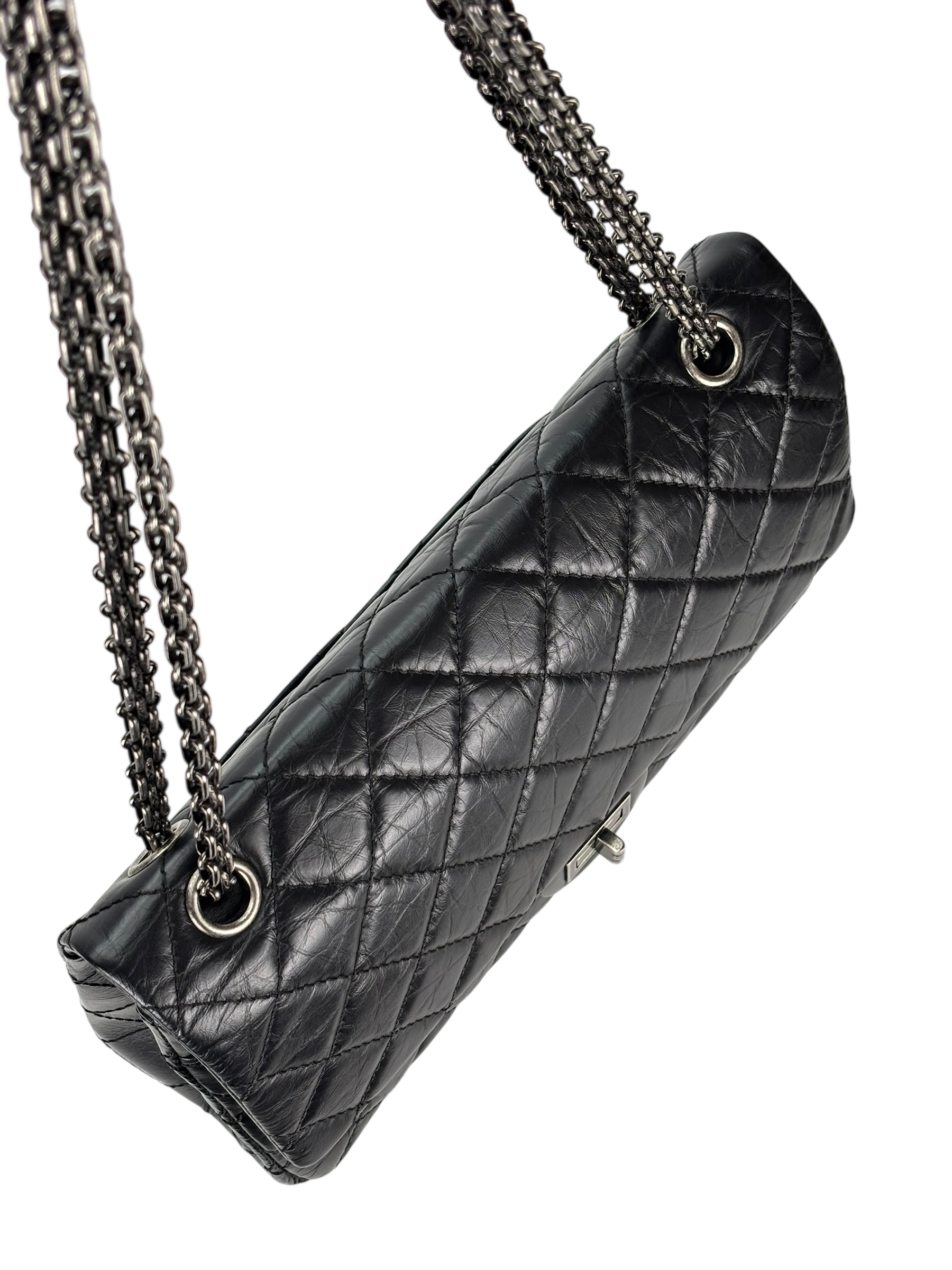 CHANEL - 2.55 Reissue 227 Flap Black Calfskin Quilted Ruthenium Hardware