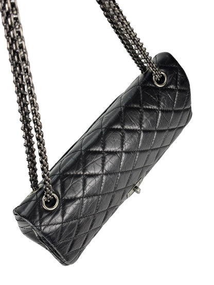 CHANEL - 2.55 Reissue 227 Flap Black Calfskin Quilted Ruthenium Hardware