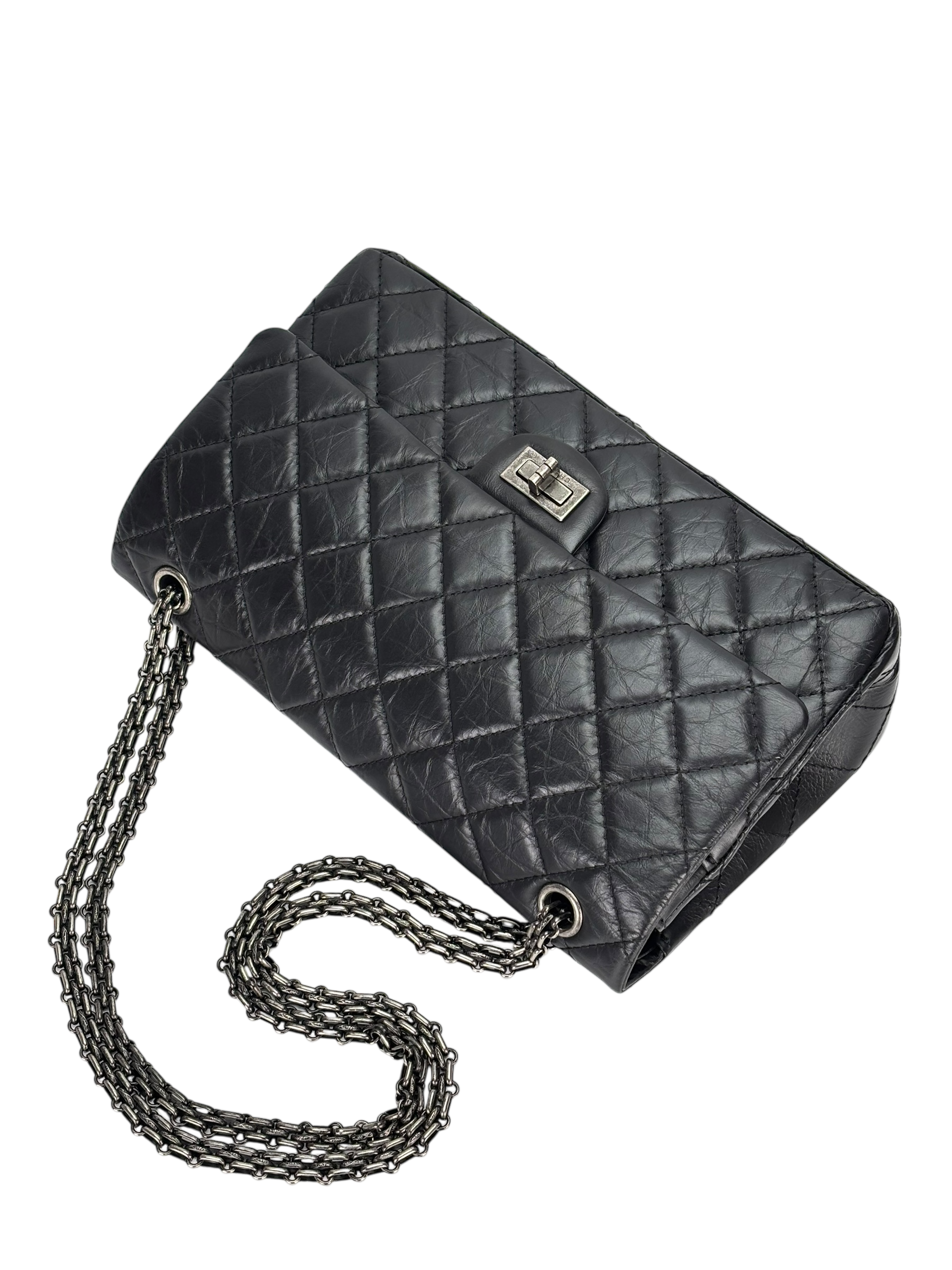 CHANEL - 2.55 Reissue 227 Flap Black Calfskin Quilted Ruthenium Hardware