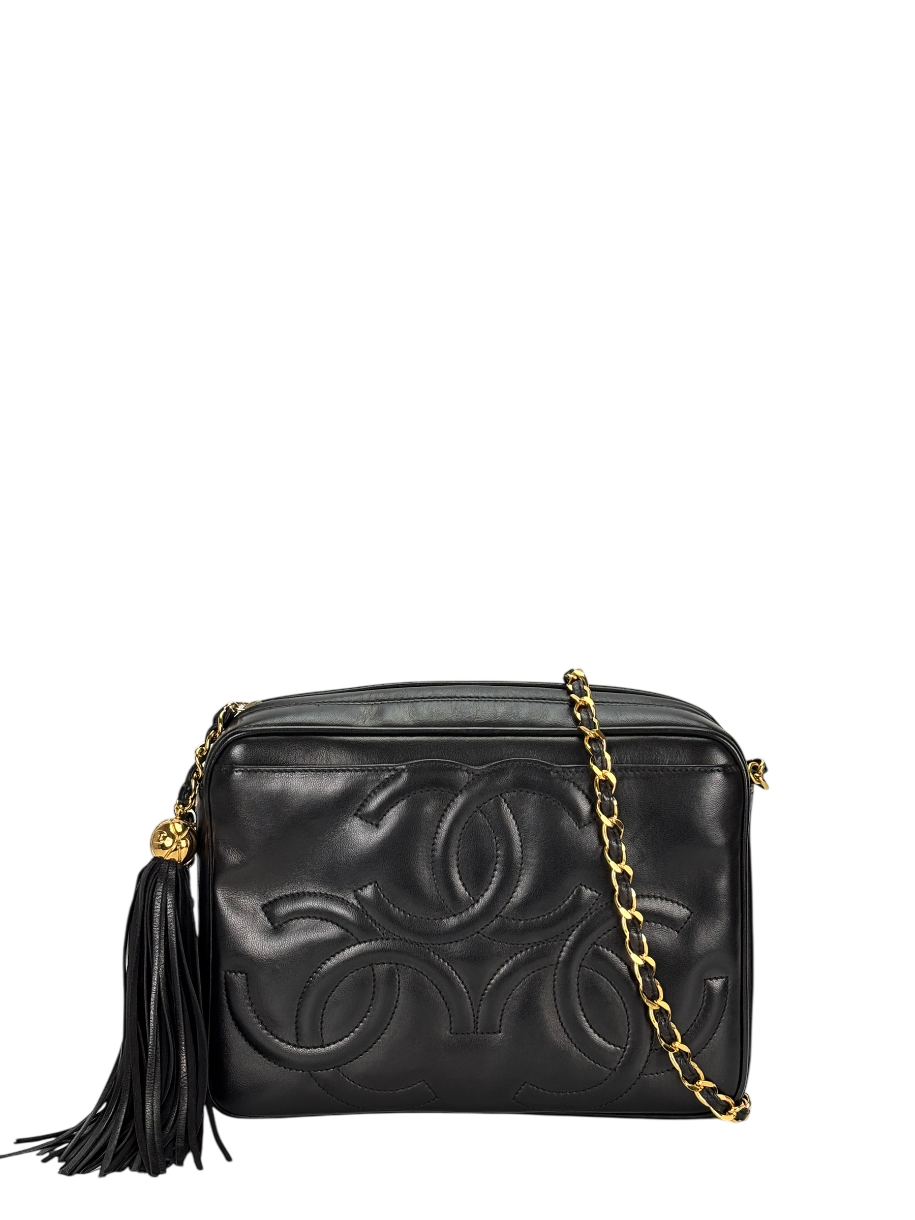 CHANEL - Black Lambskin CC Tassel Camera Case Shoulder Bag