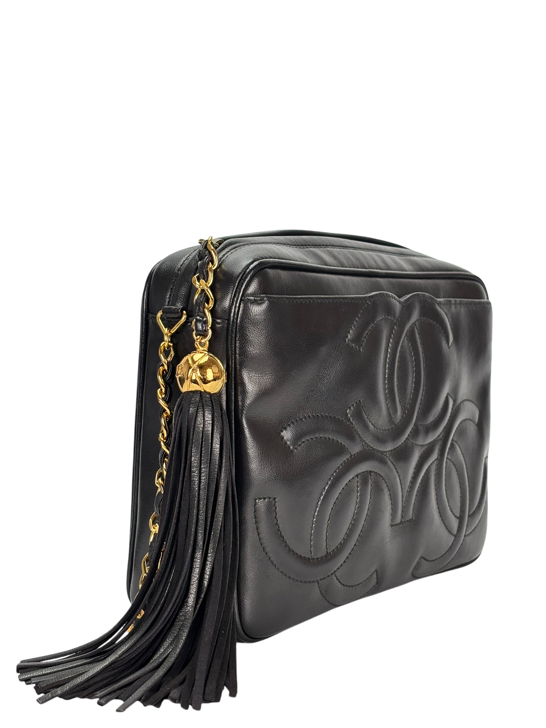CHANEL - Black Lambskin CC Tassel Camera Case Shoulder Bag