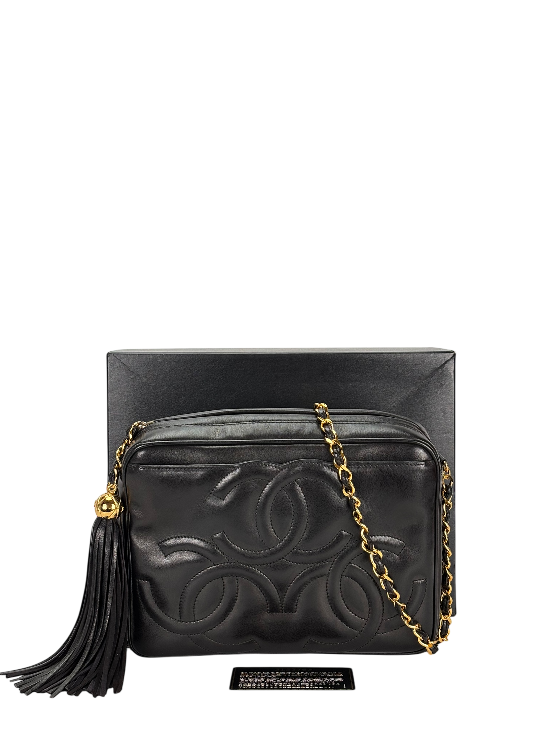 CHANEL - Black Lambskin CC Tassel Camera Case Shoulder Bag