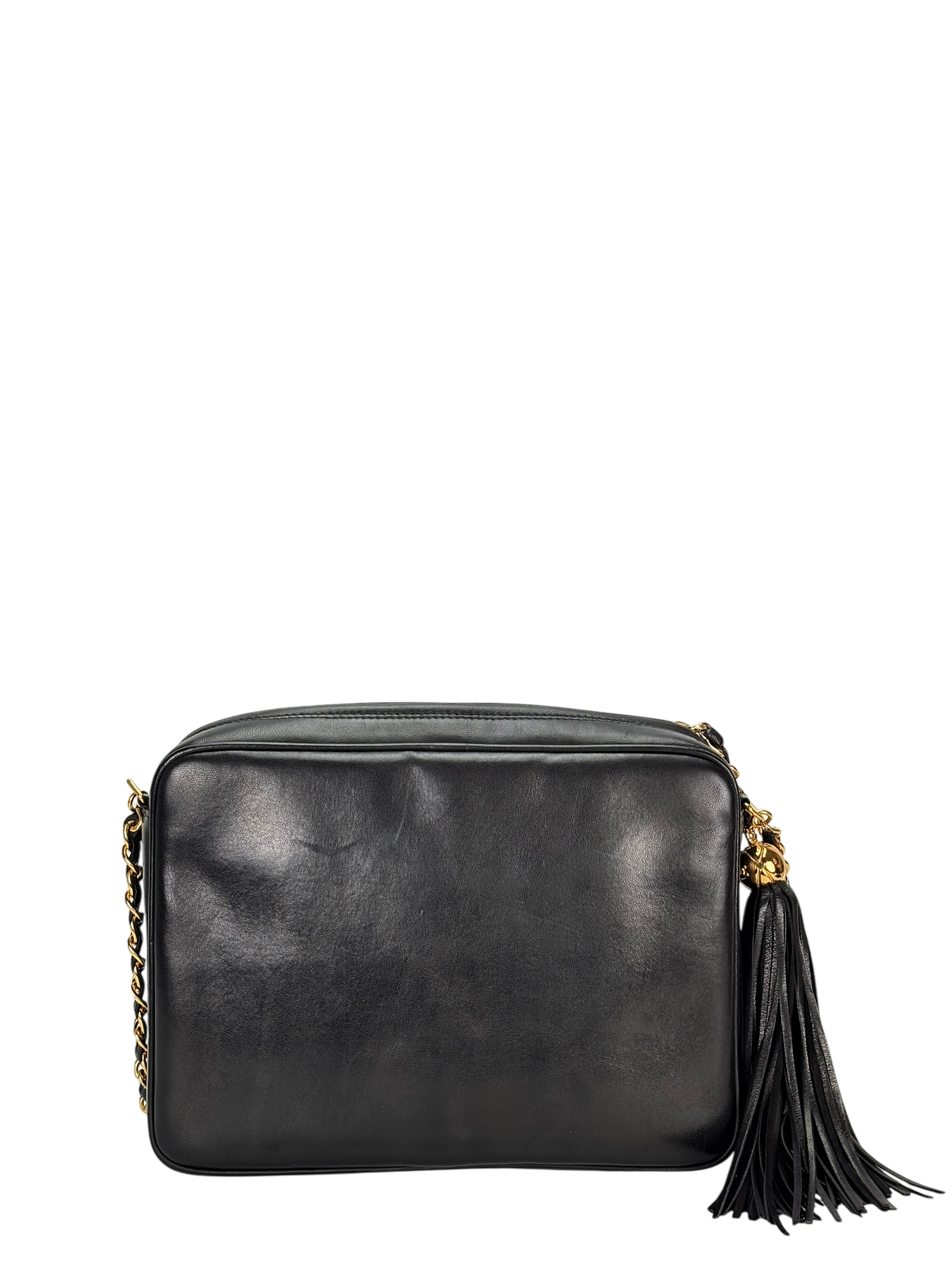 CHANEL - Black Lambskin CC Tassel Camera Case Shoulder Bag