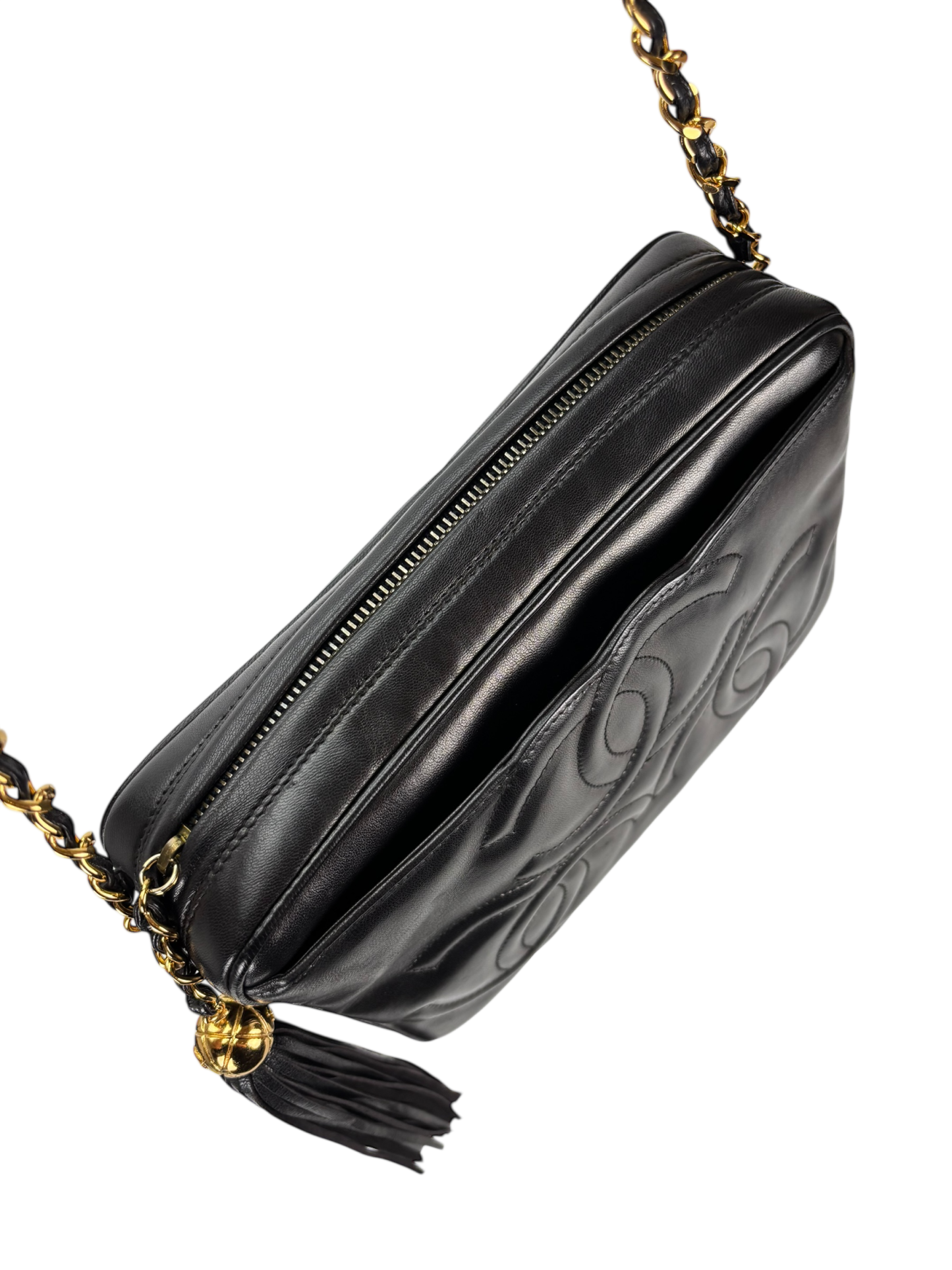 CHANEL - Black Lambskin CC Tassel Camera Case Shoulder Bag