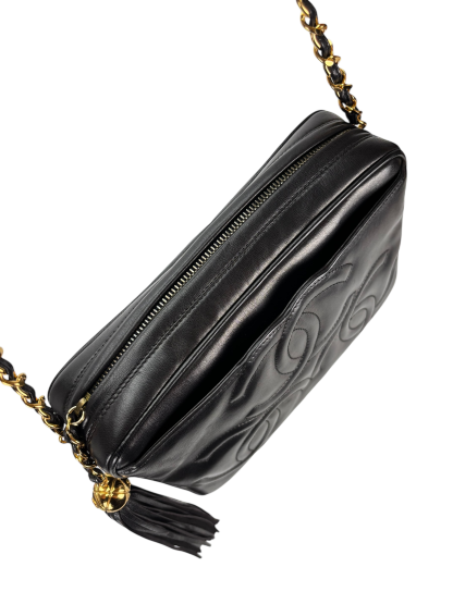 CHANEL - Black Lambskin CC Tassel Camera Case Shoulder Bag