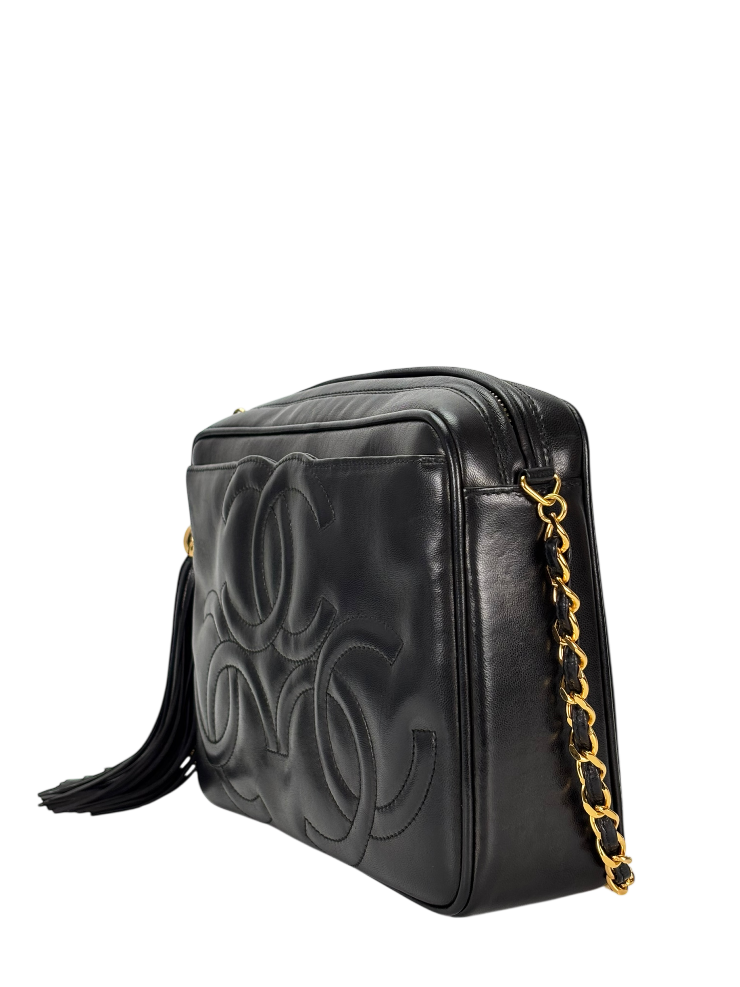CHANEL - Black Lambskin CC Tassel Camera Case Shoulder Bag