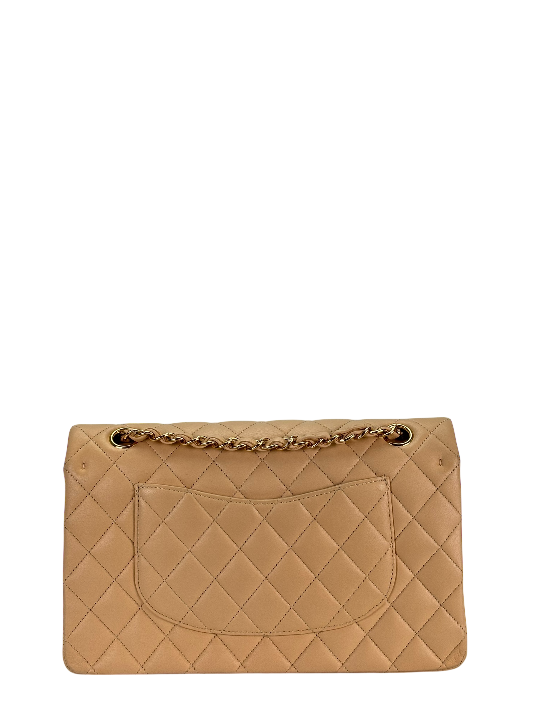 CHANEL - Medium Classic Double Flap Bag Beige Lambskin Gold Hardware (CF25) 