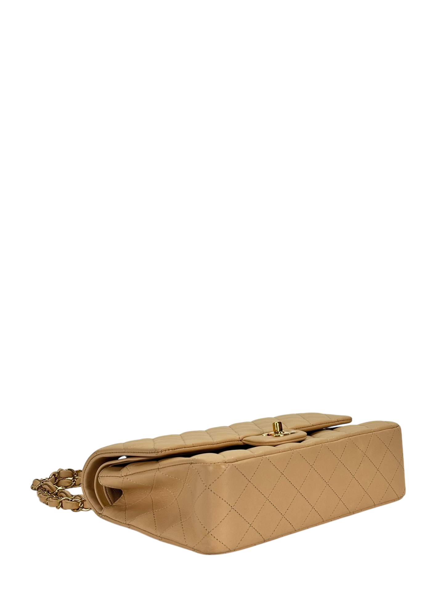 CHANEL - Medium Classic Double Flap Bag Beige Lambskin Gold Hardware (CF25) 