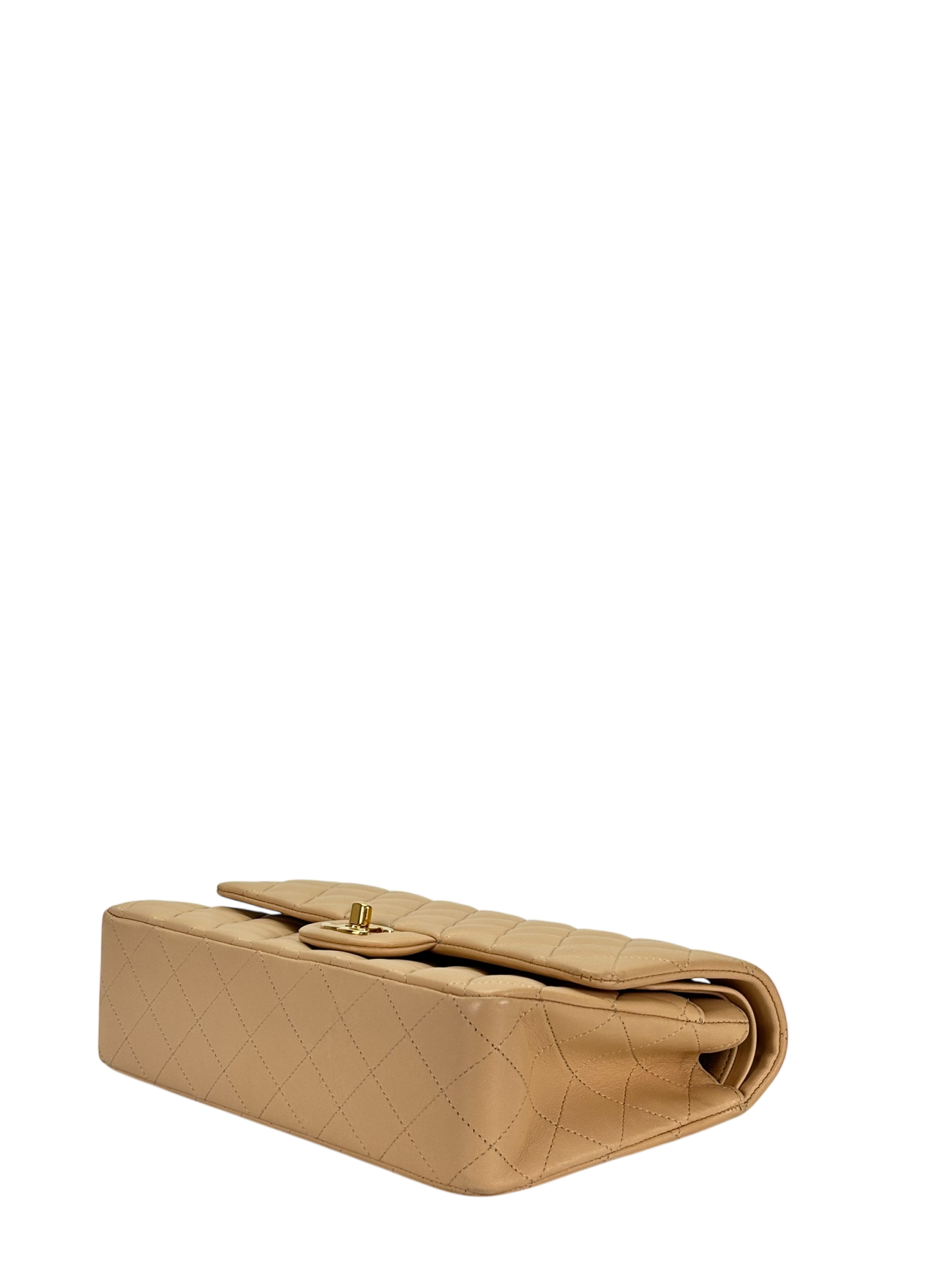 CHANEL - Medium Classic Double Flap Bag Beige Lambskin Gold Hardware (CF25) 