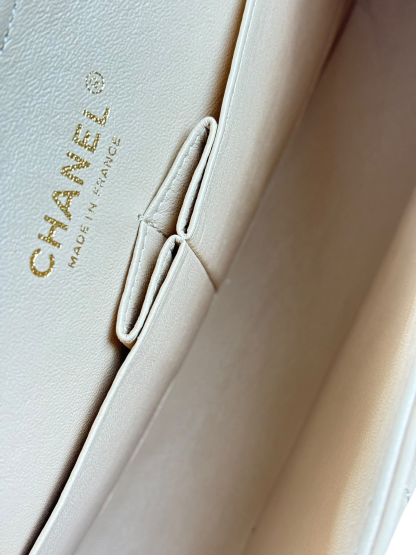 CHANEL - Medium Classic Double Flap Bag Beige Lambskin Gold Hardware (CF25) 