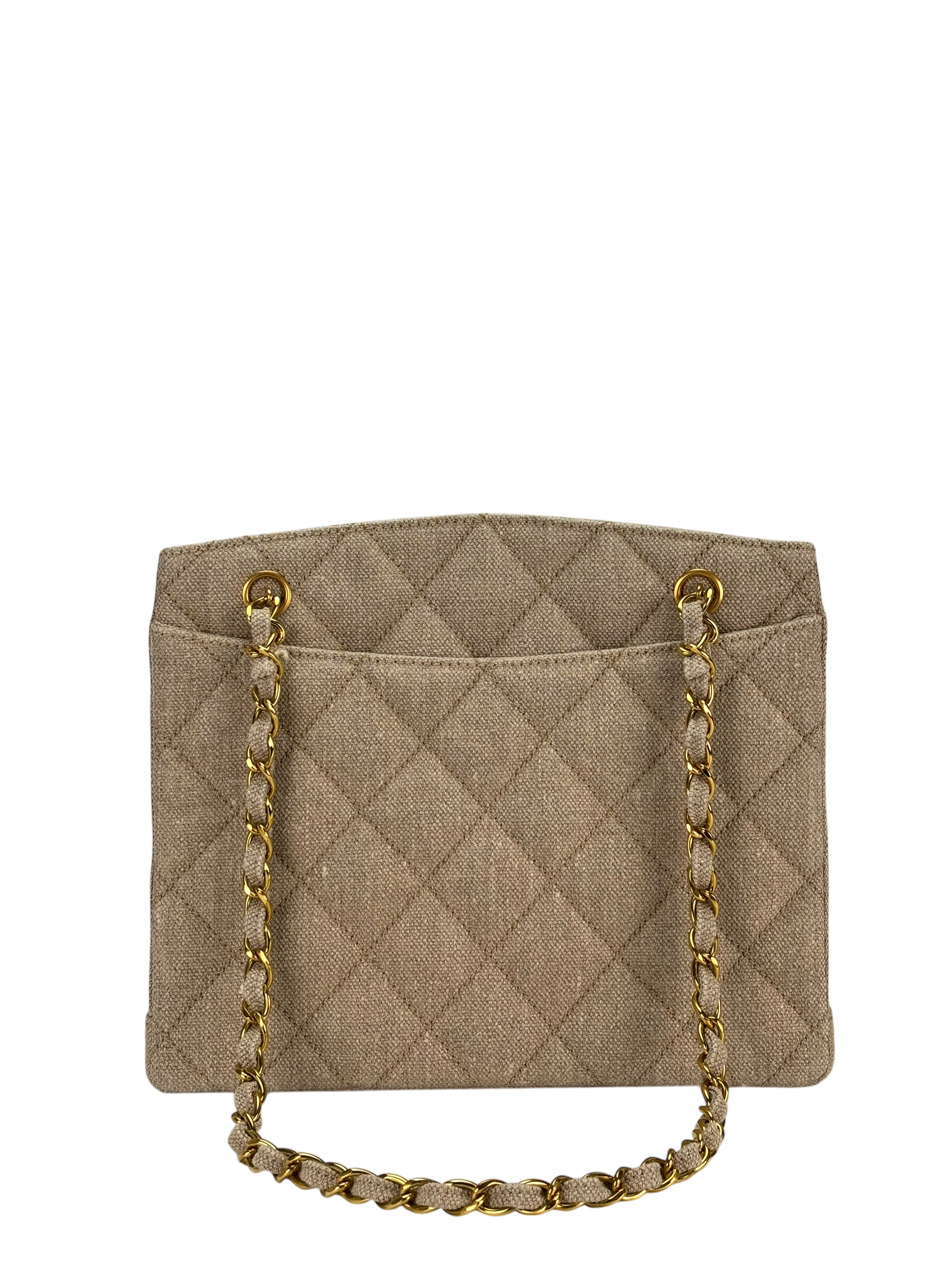 CHANEL - Beige Linen Coco Mark Chain Shoulder Bag