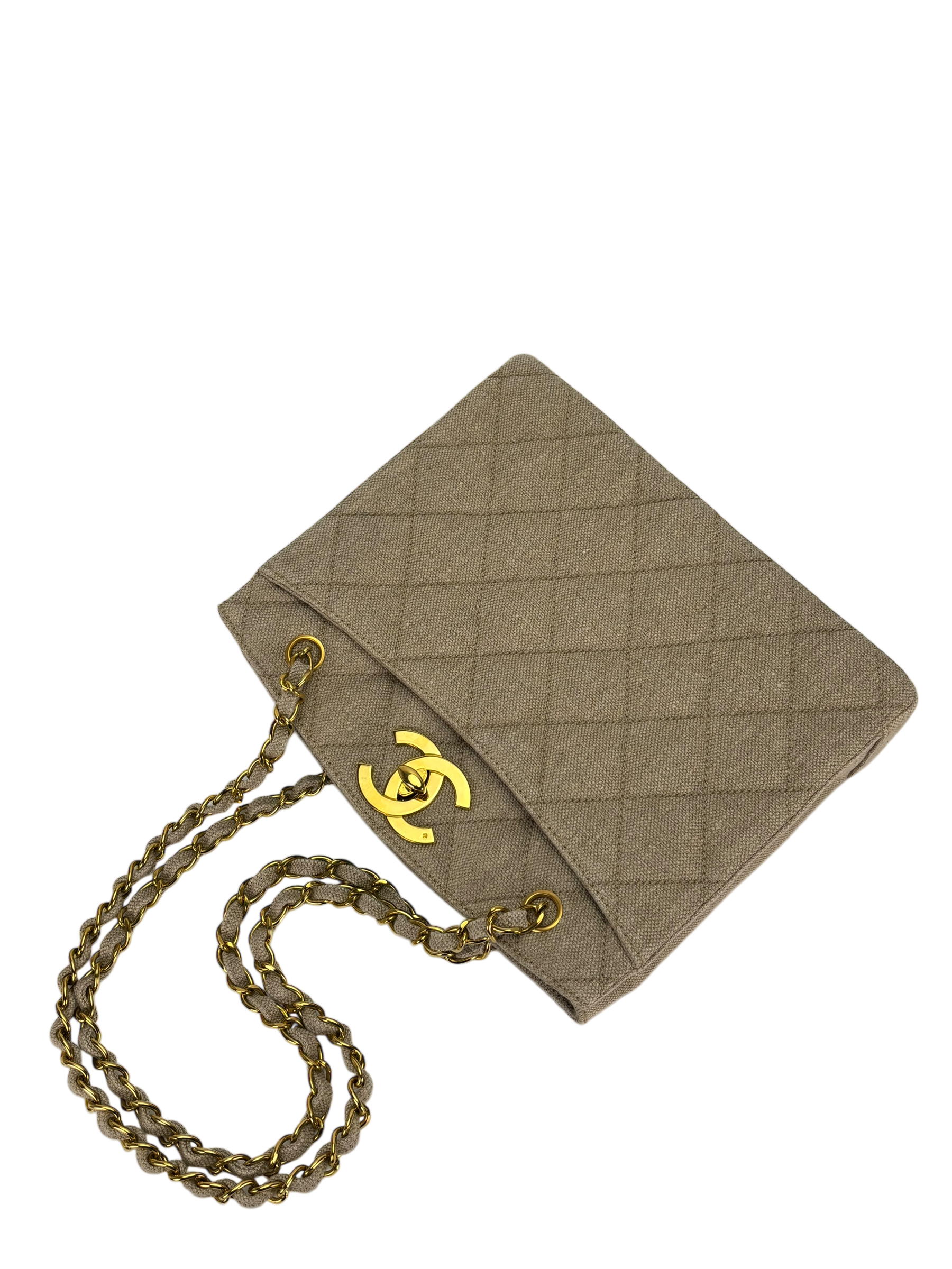 CHANEL - Beige Linen Coco Mark Chain Shoulder Bag