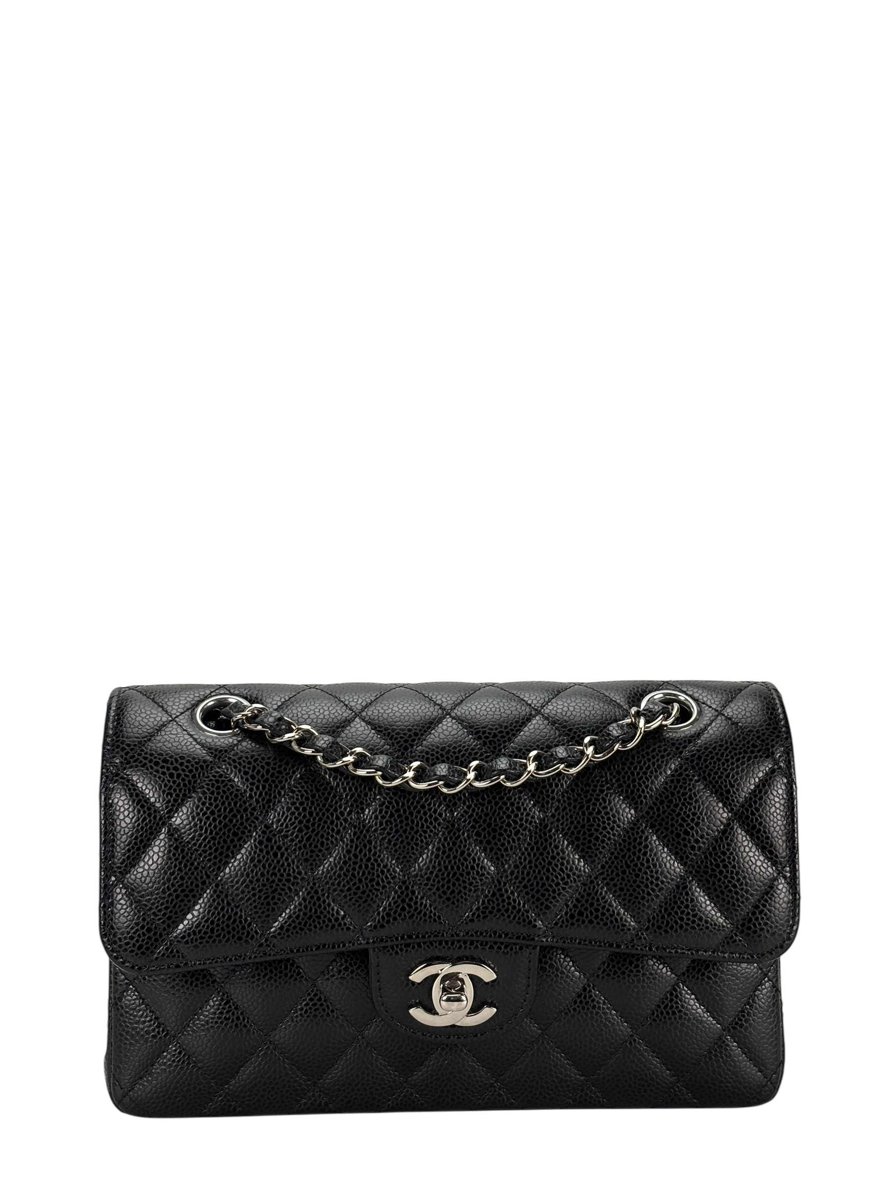 CHANEL - Medium Classic Double Flap Bag Black Caviar Sliver Hardware (CF23)