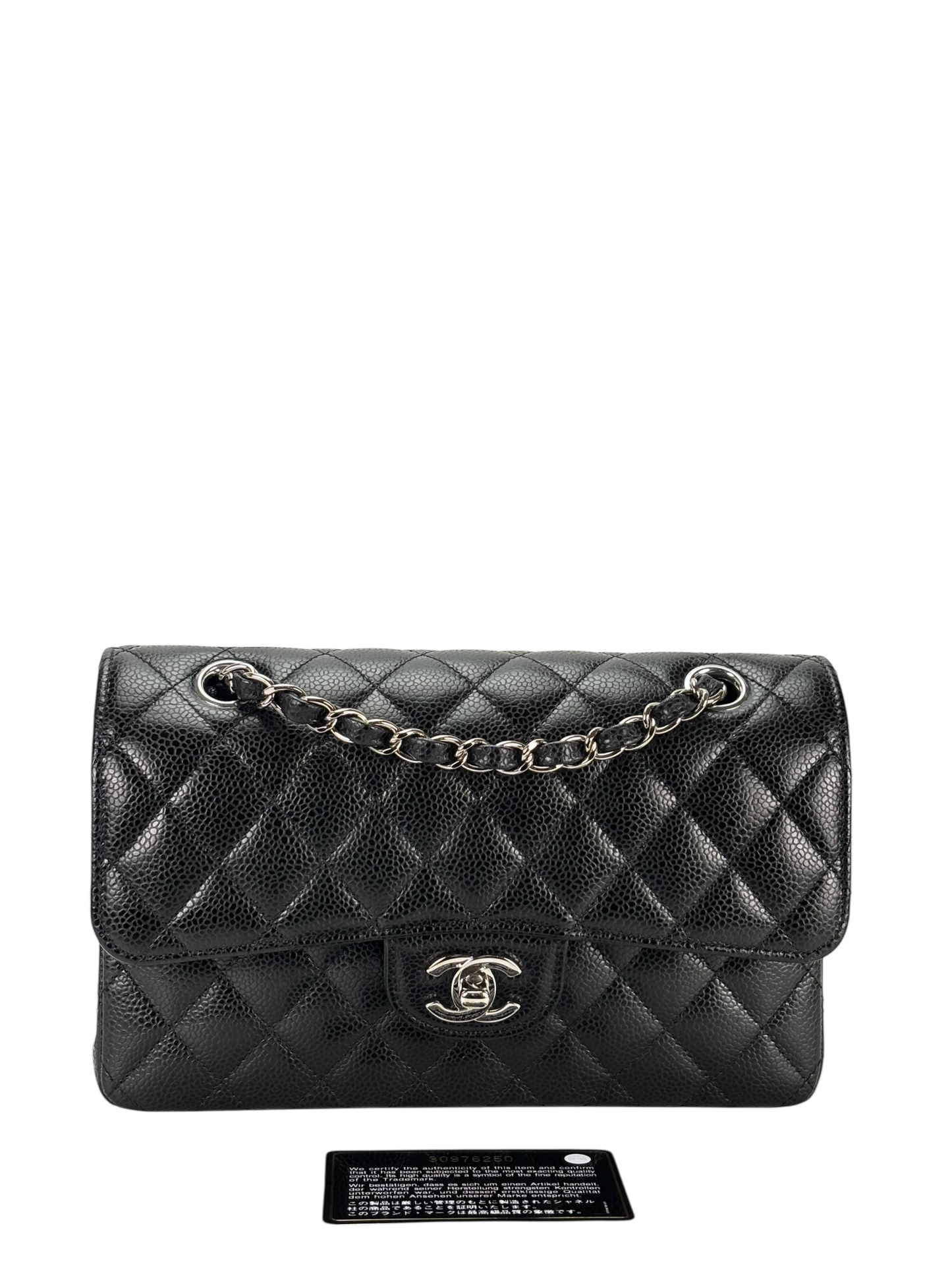 CHANEL - Medium Classic Double Flap Bag Black Caviar Sliver Hardware (CF23)