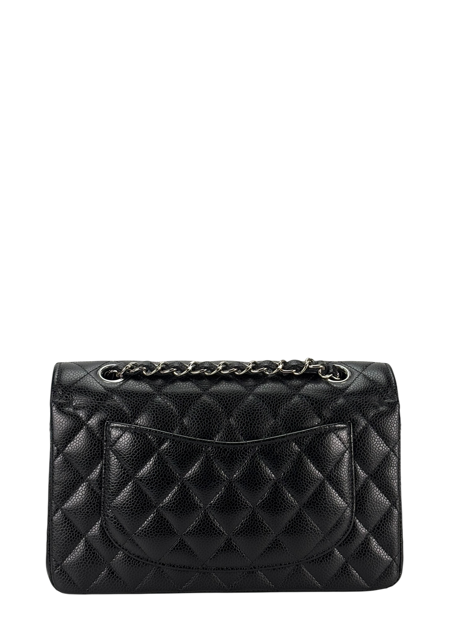 CHANEL - Medium Classic Double Flap Bag Black Caviar Sliver Hardware (CF23)
