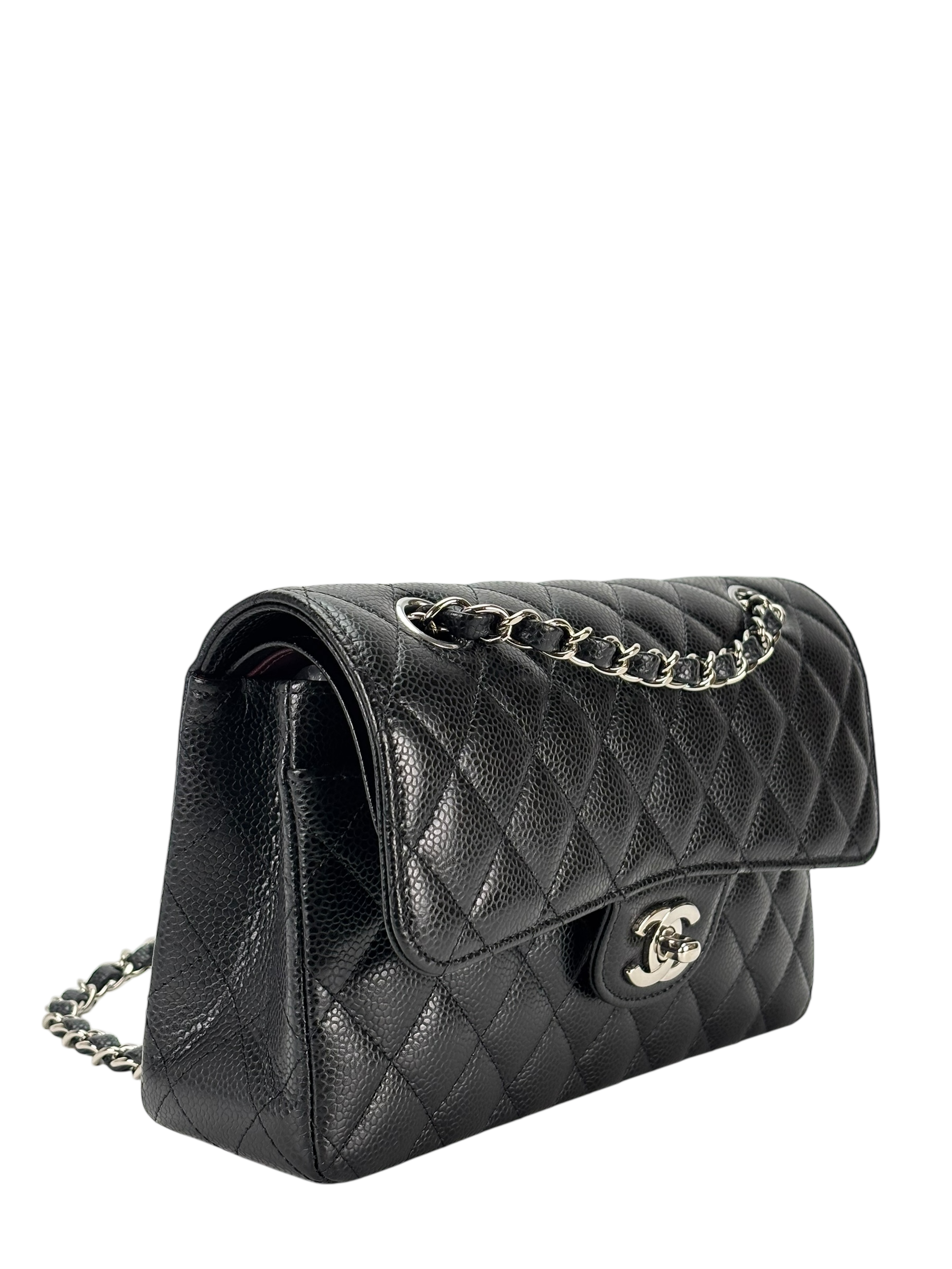 CHANEL - Medium Classic Double Flap Bag Black Caviar Sliver Hardware (CF23)