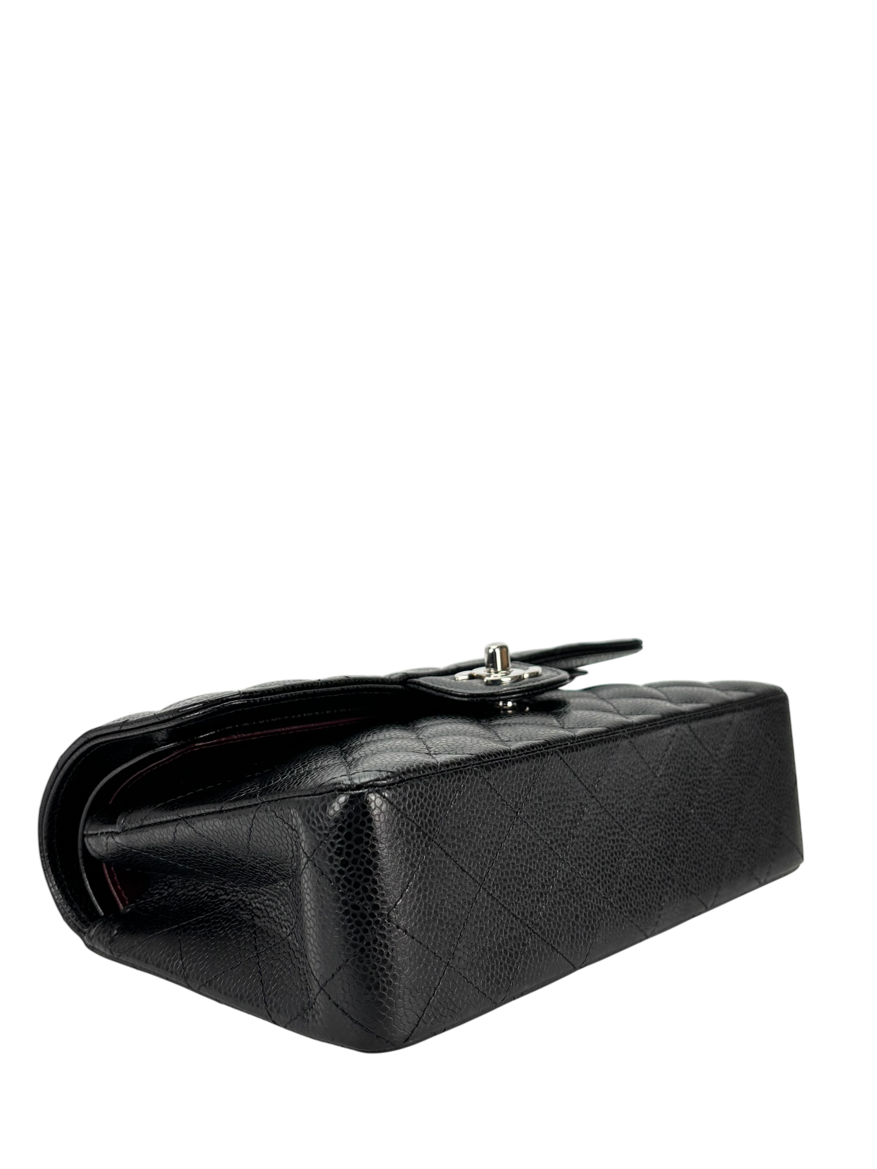 CHANEL - Medium Classic Double Flap Bag Black Caviar Sliver Hardware (CF23)