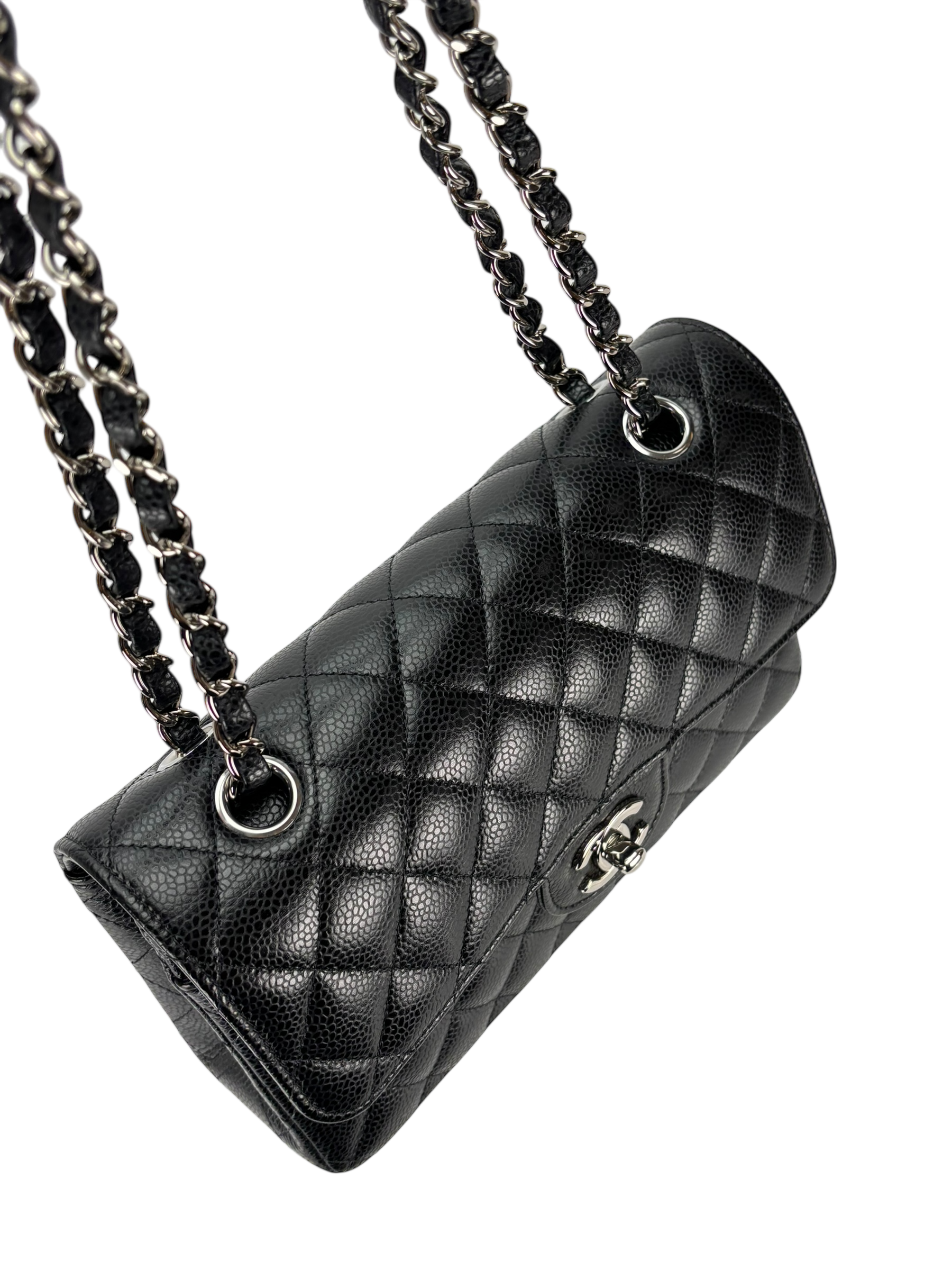 CHANEL - Medium Classic Double Flap Bag Black Caviar Sliver Hardware (CF23)