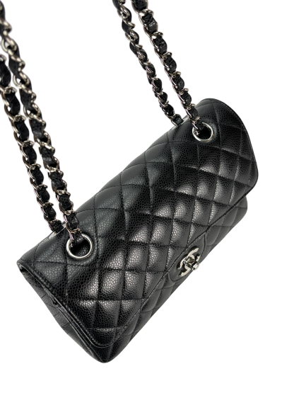 CHANEL - Medium Classic Double Flap Bag Black Caviar Sliver Hardware (CF23)
