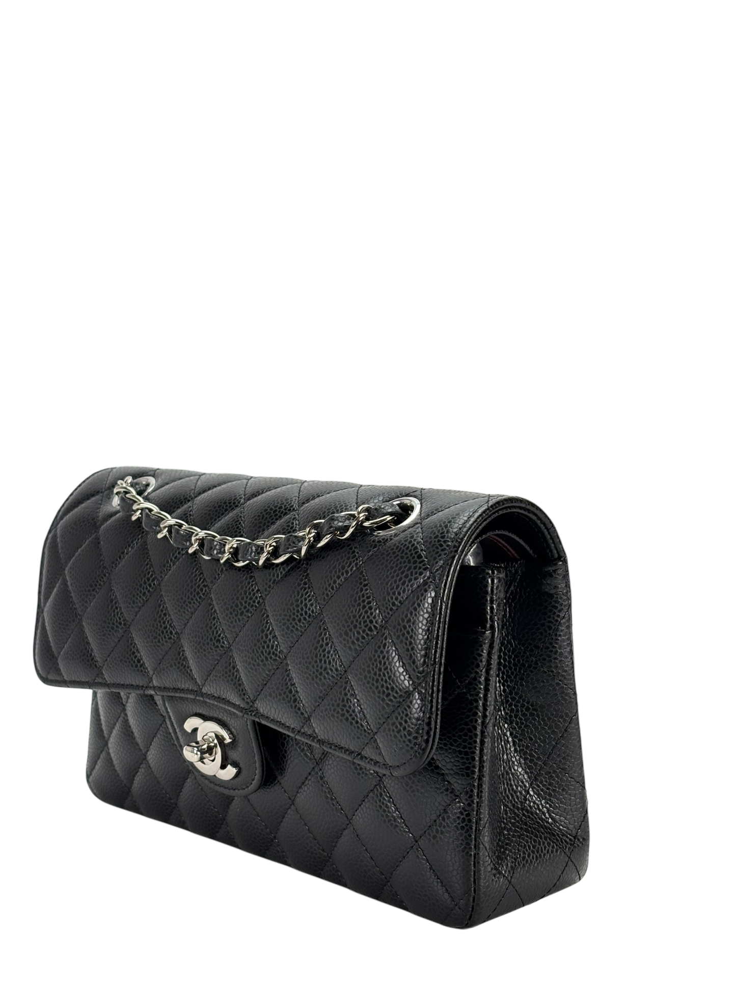 CHANEL - Medium Classic Double Flap Bag Black Caviar Sliver Hardware (CF23)