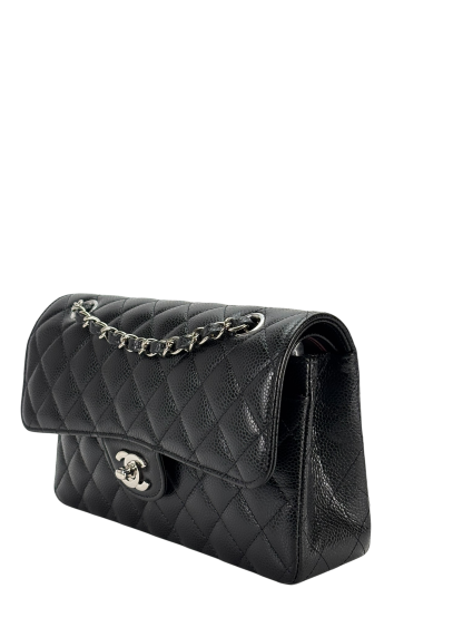 CHANEL - Medium Classic Double Flap Bag Black Caviar Sliver Hardware (CF23)