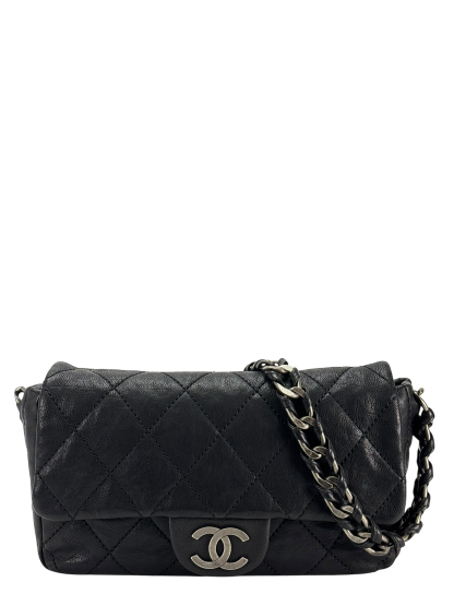 CHANEL - Black Caviar Chanel Matelasse Chain Silver Hardware Shoulder Bag