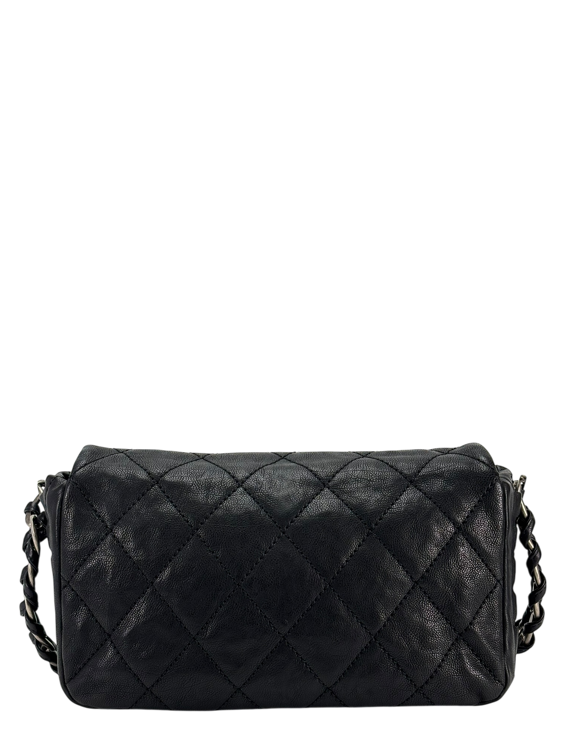 CHANEL - Black Caviar Chanel Matelasse Chain Silver Hardware Shoulder Bag
