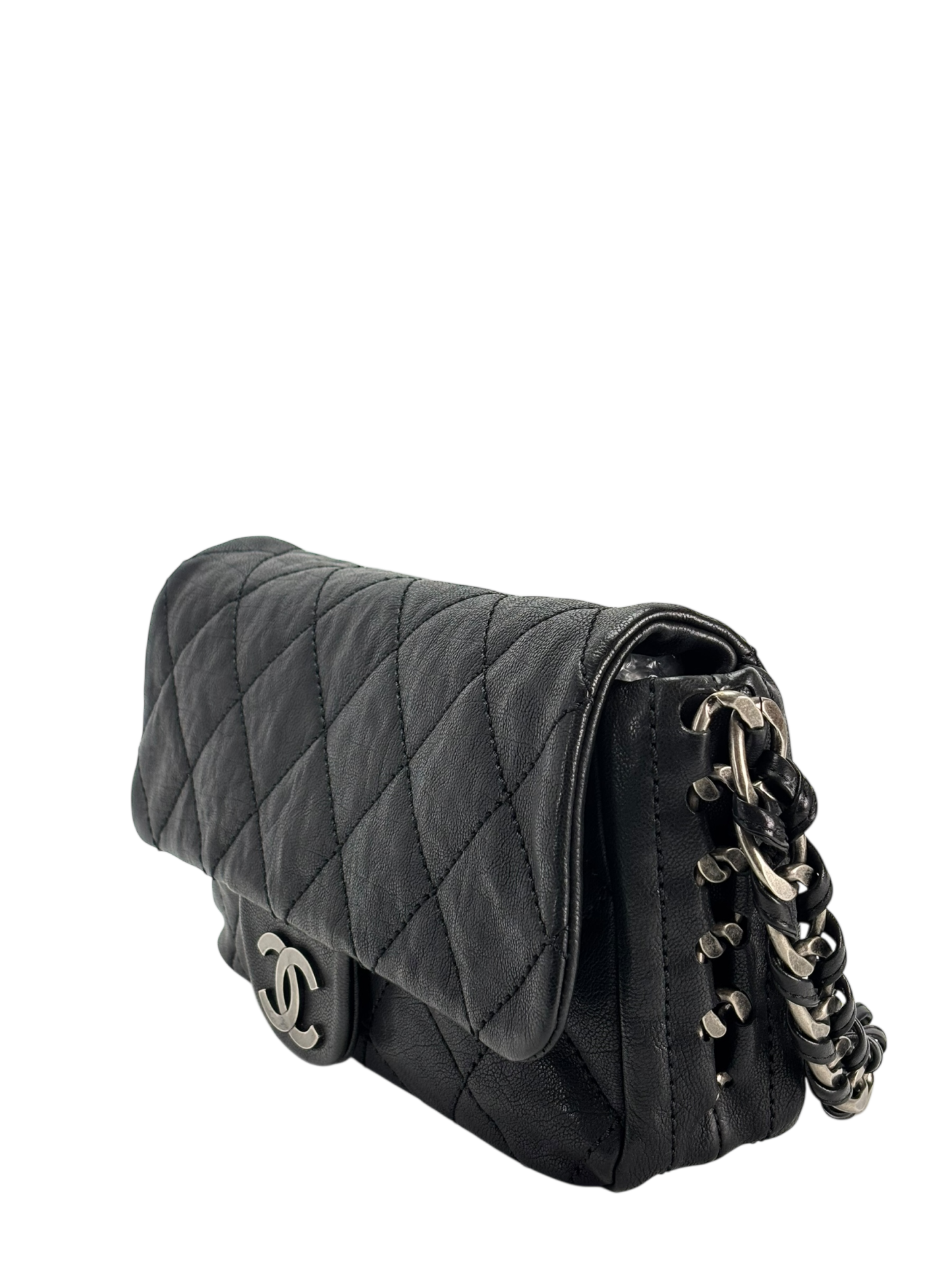 CHANEL - Black Caviar Chanel Matelasse Chain Silver Hardware Shoulder Bag