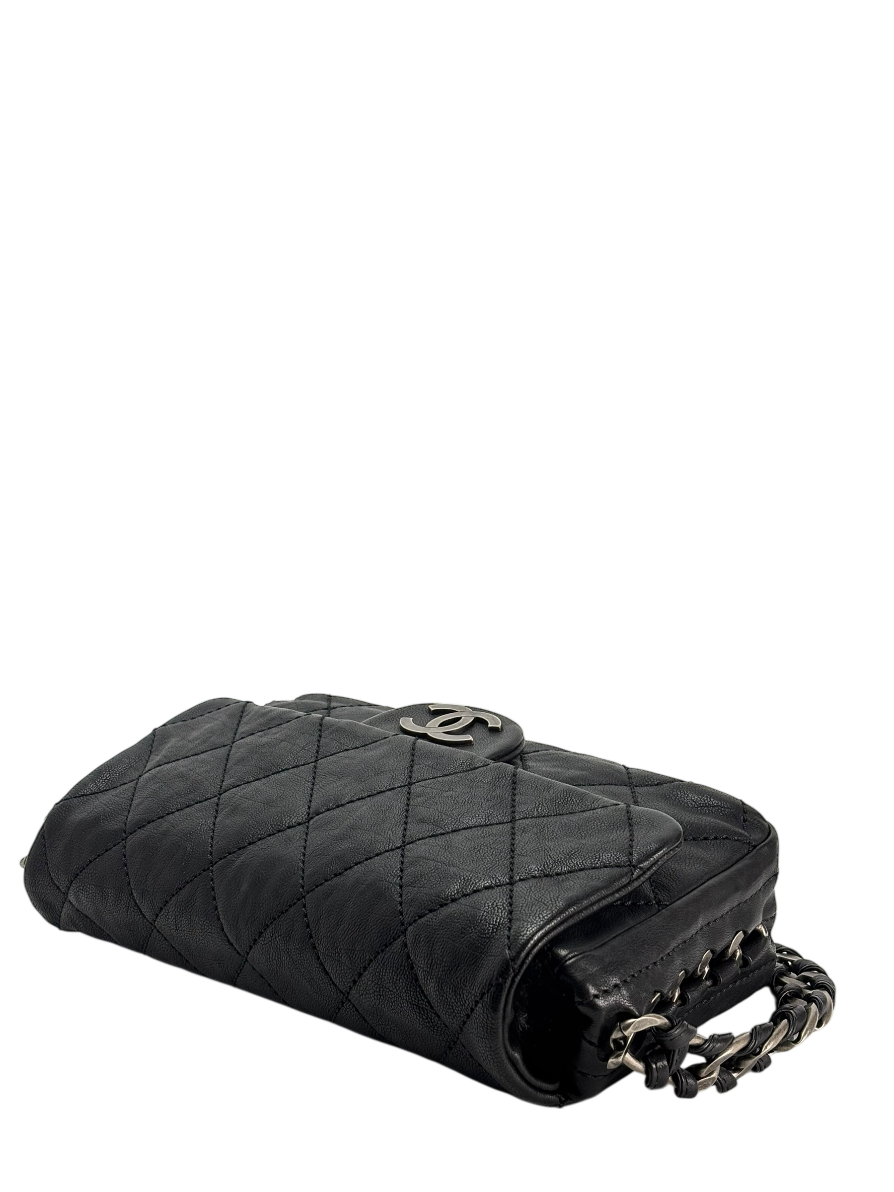 CHANEL - Black Caviar Chanel Matelasse Chain Silver Hardware Shoulder Bag