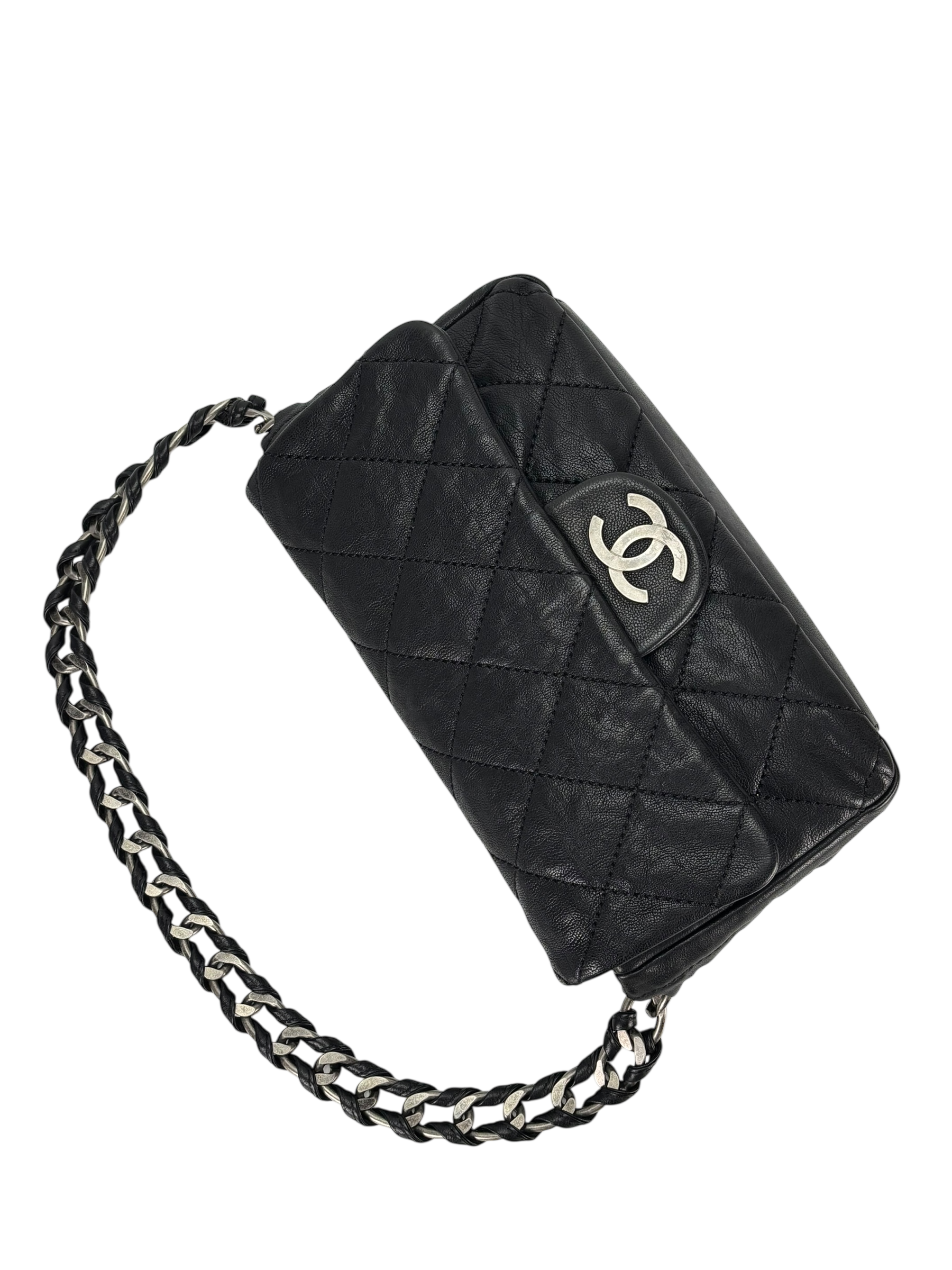 CHANEL - Black Caviar Chanel Matelasse Chain Silver Hardware Shoulder Bag
