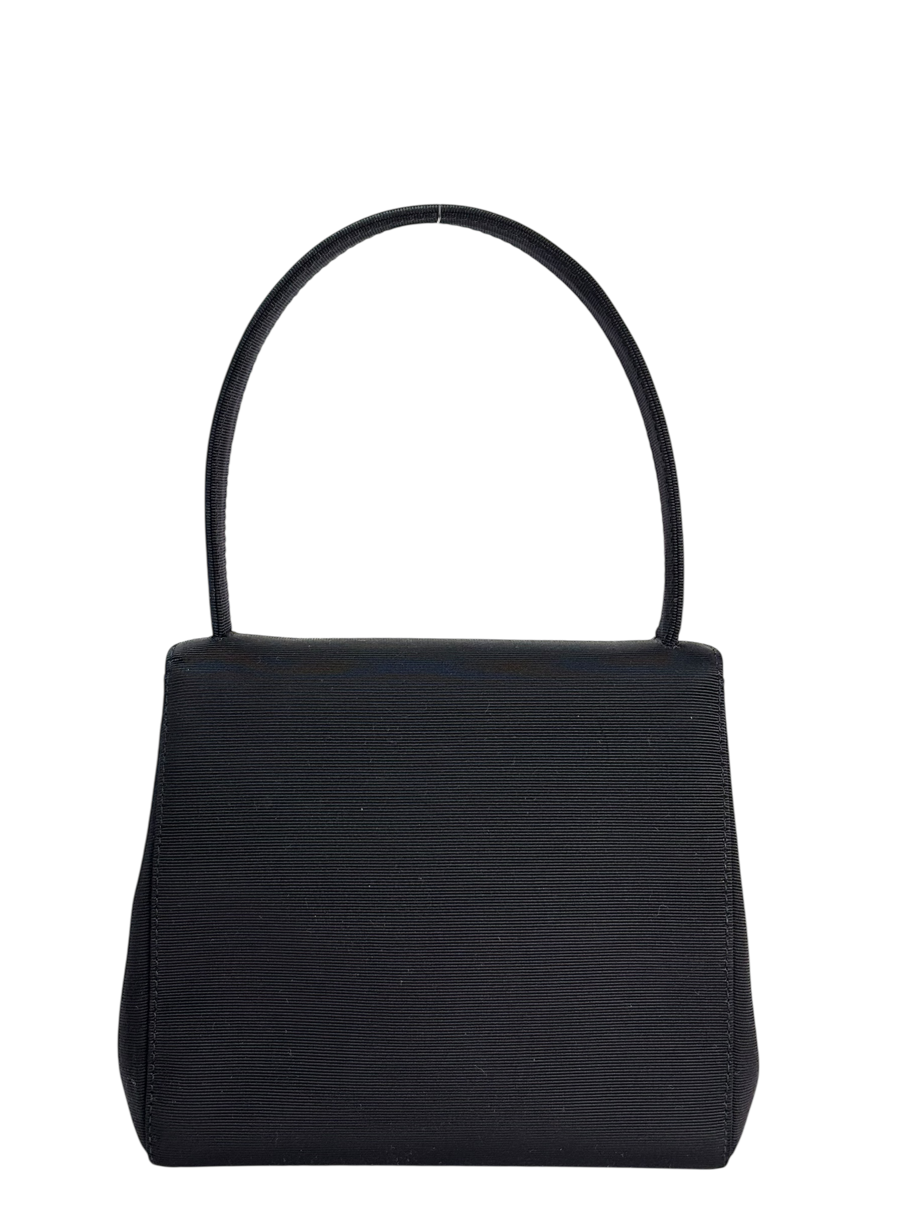 CHANEL - Black Grosgrain Fabric CC Top Handle Evening Bag