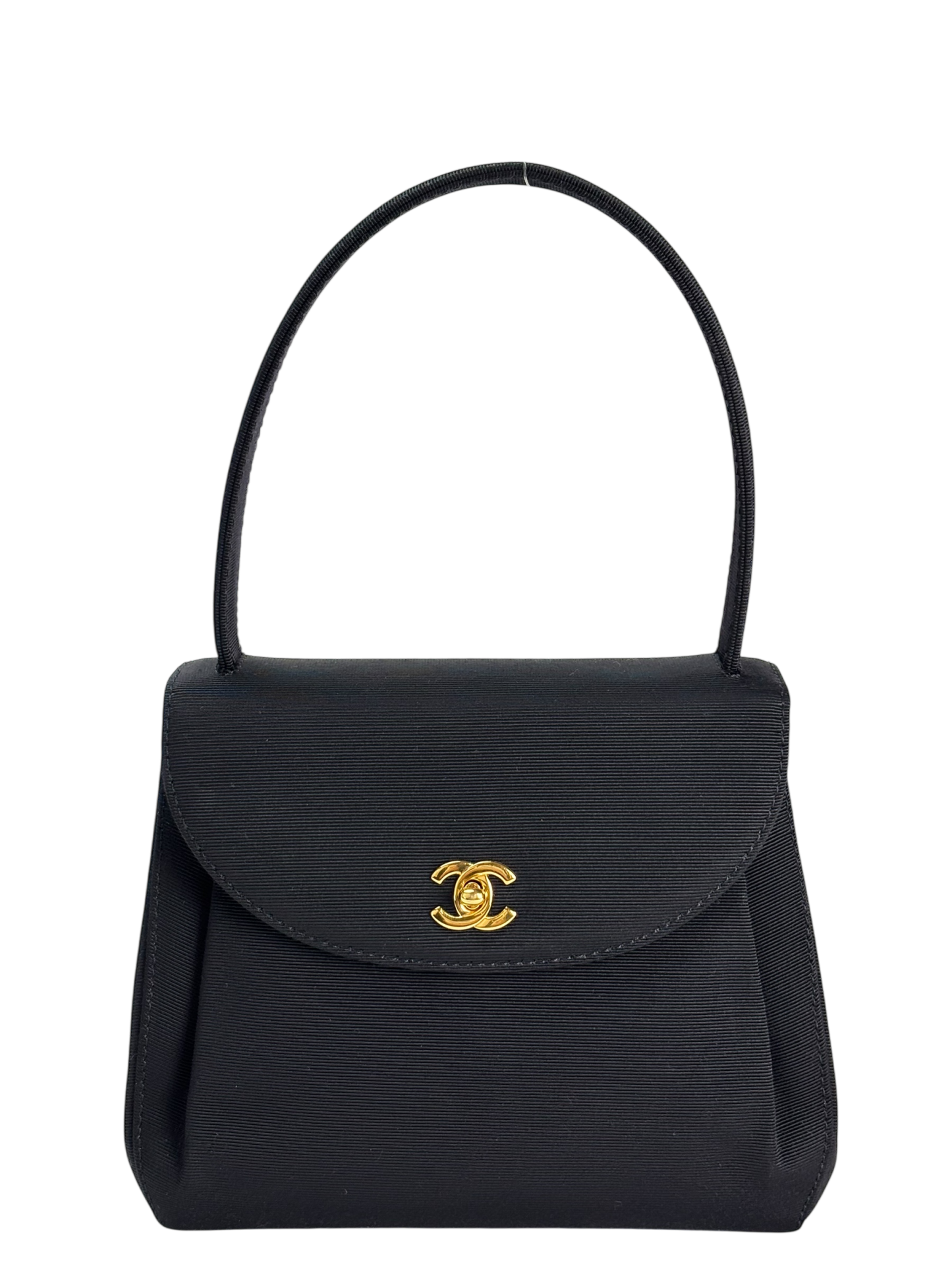 CHANEL - Black Grosgrain Fabric CC Top Handle Evening Bag