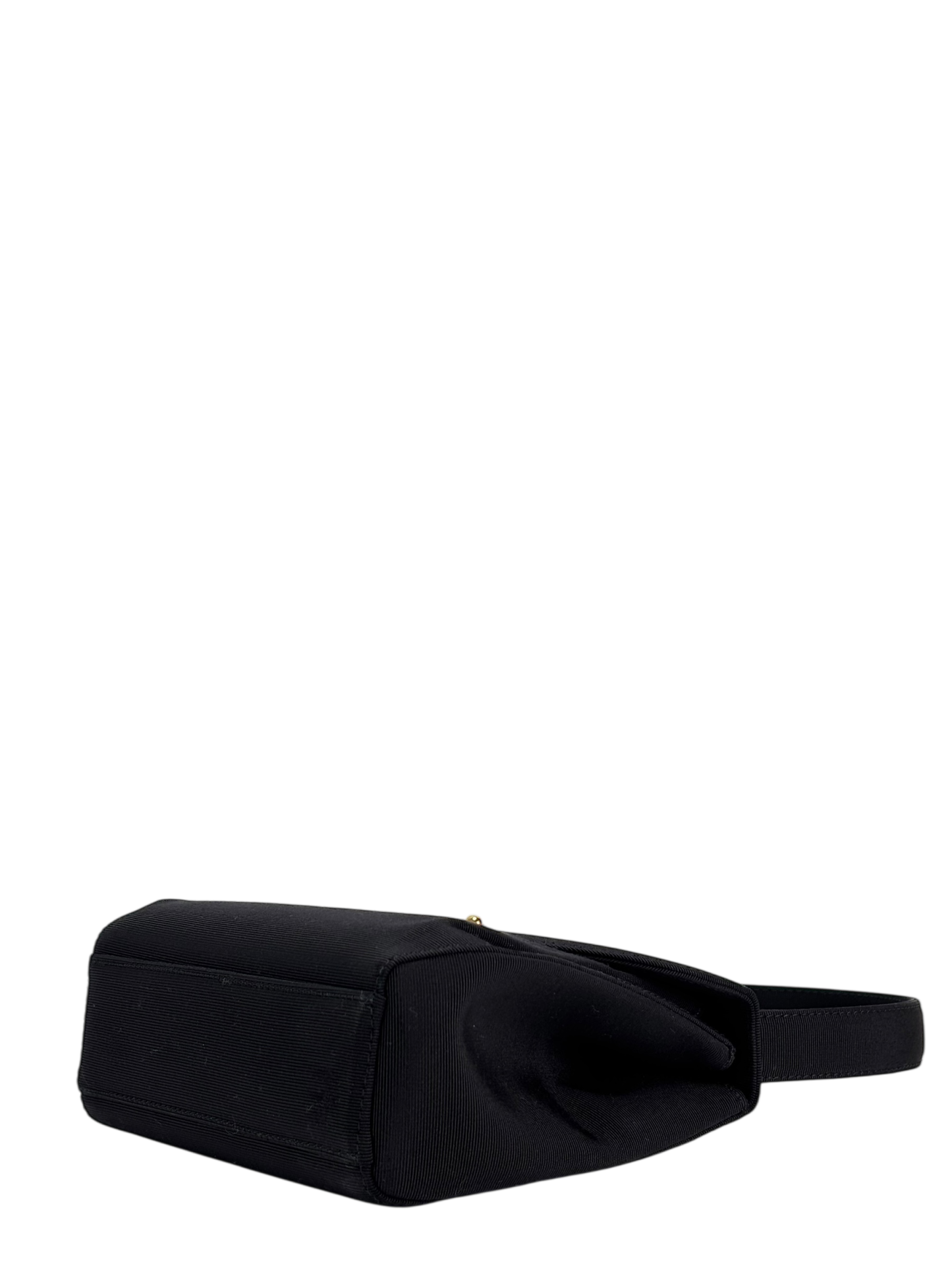 CHANEL - Black Grosgrain Fabric CC Top Handle Evening Bag