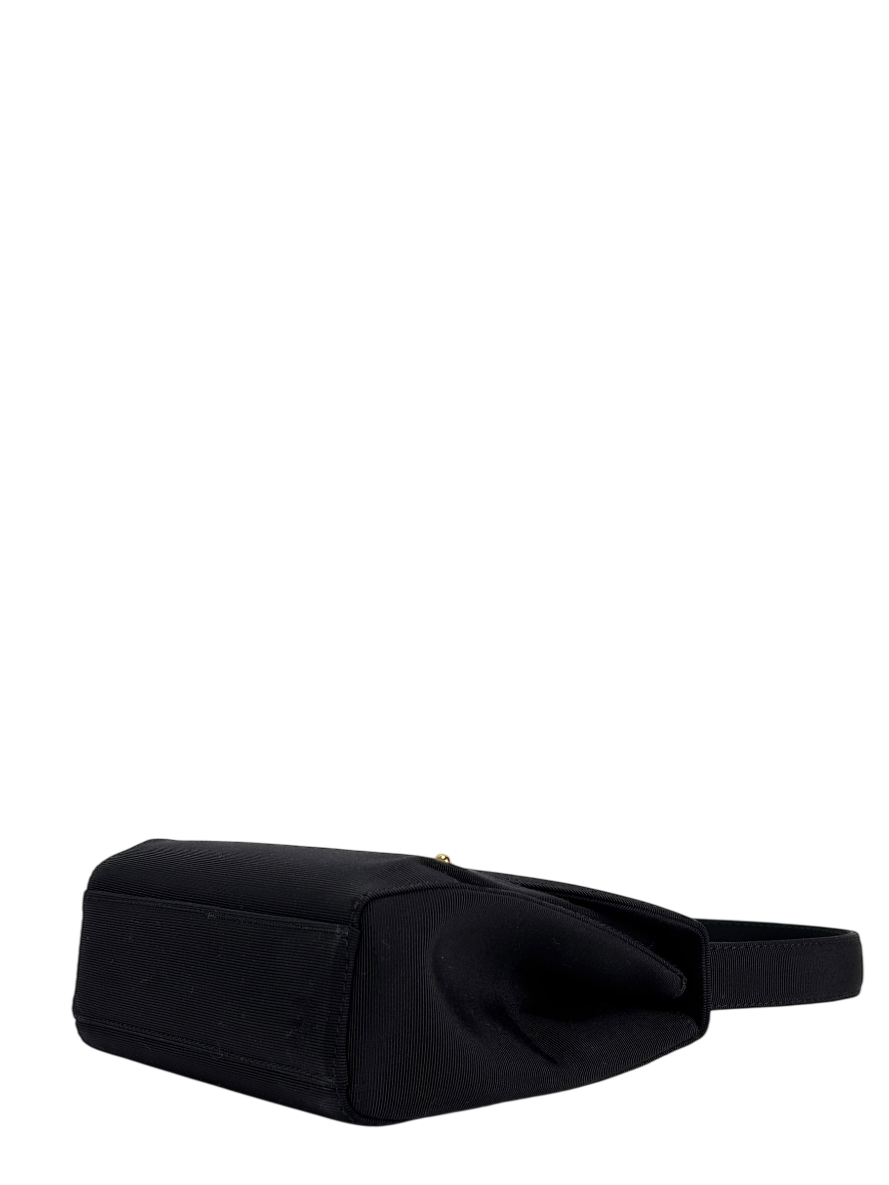 CHANEL - Black Grosgrain Fabric CC Top Handle Evening Bag