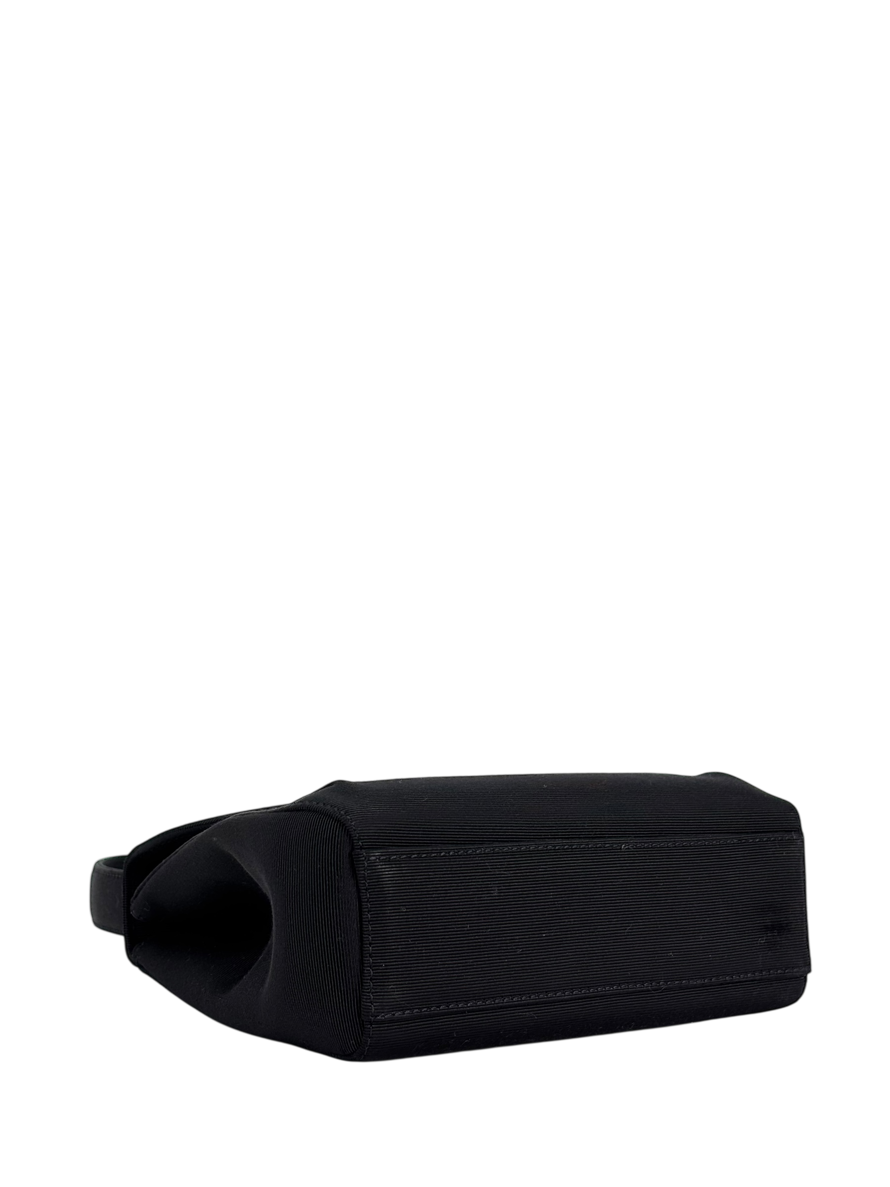 CHANEL - Black Grosgrain Fabric CC Top Handle Evening Bag