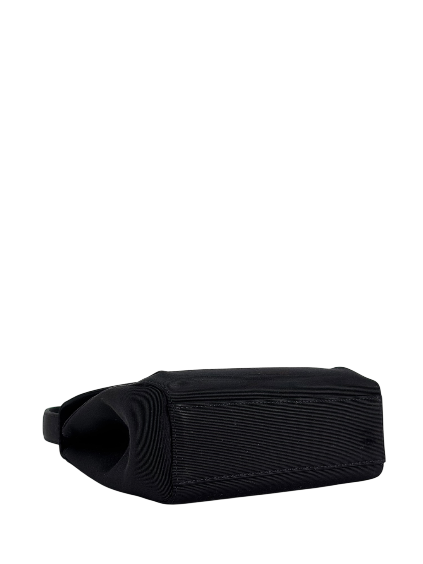 CHANEL - Black Grosgrain Fabric CC Top Handle Evening Bag