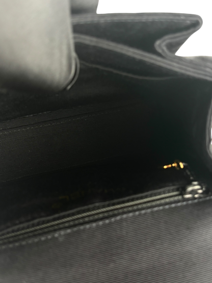 CHANEL - Black Grosgrain Fabric CC Top Handle Evening Bag