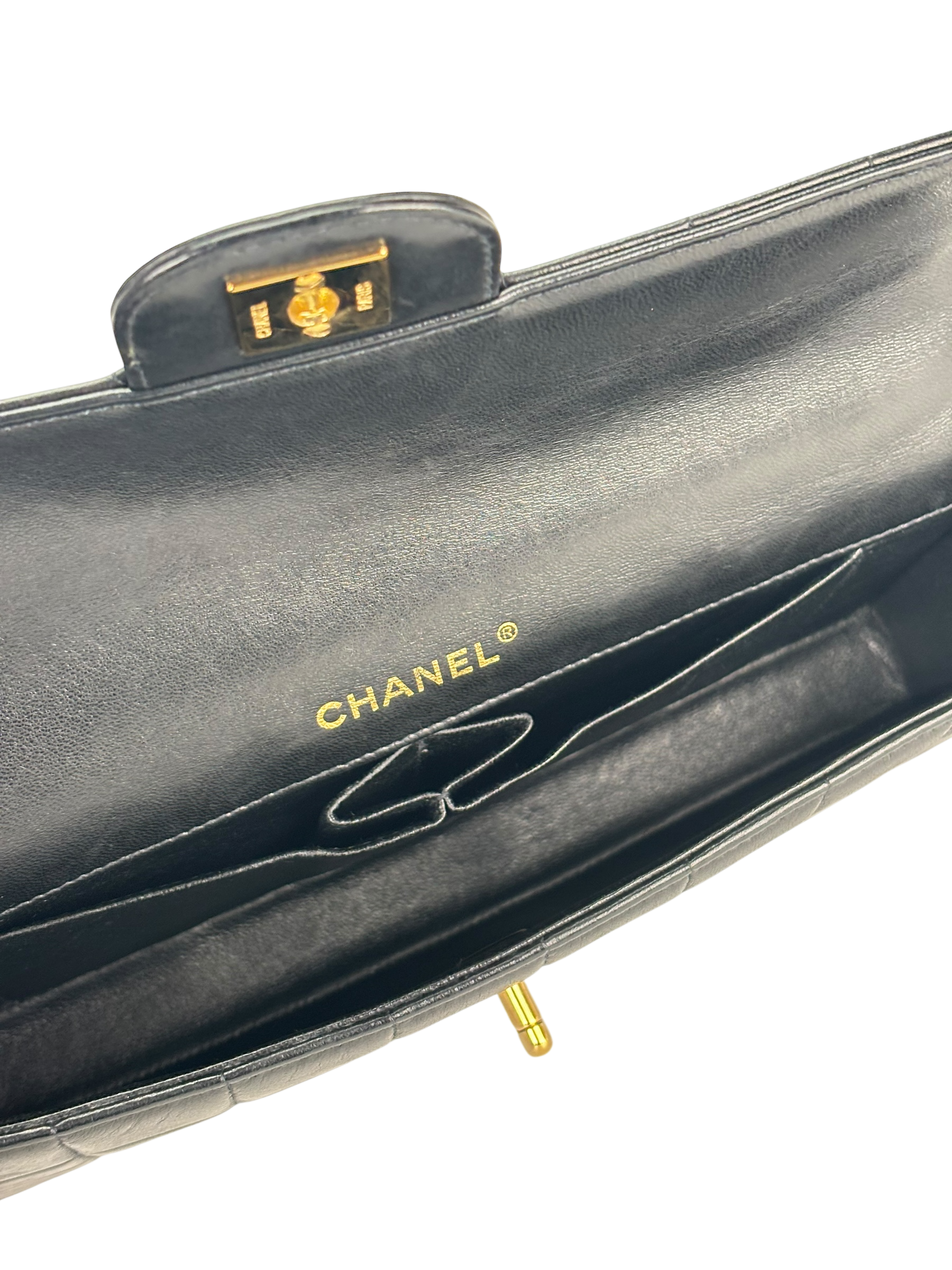 CHANEL - Black Lambskin East West Chocolate Bar Flap Bag