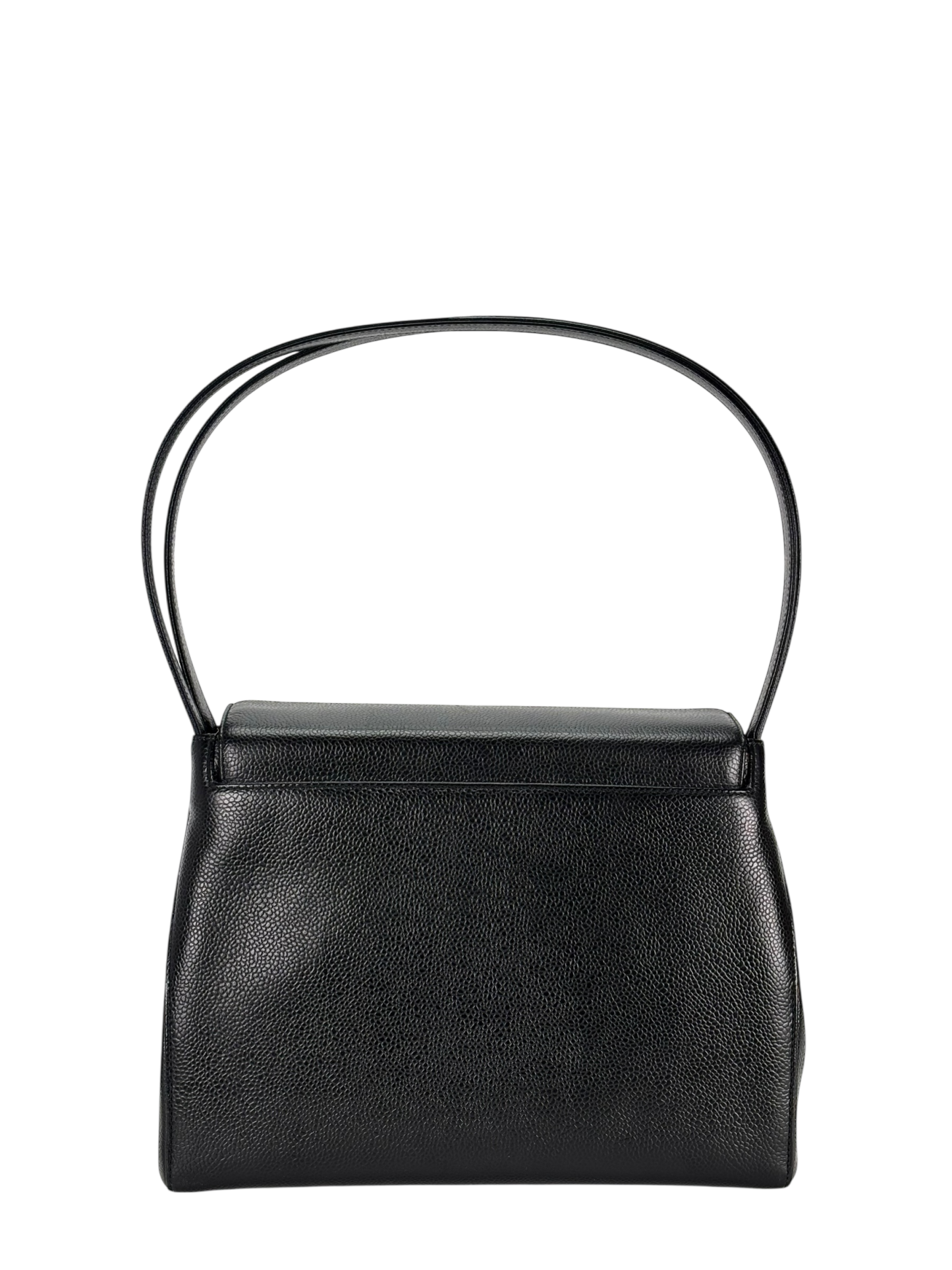 CHANEL - Black Caviar Top Handle Envelope Flap Shoulder Bag